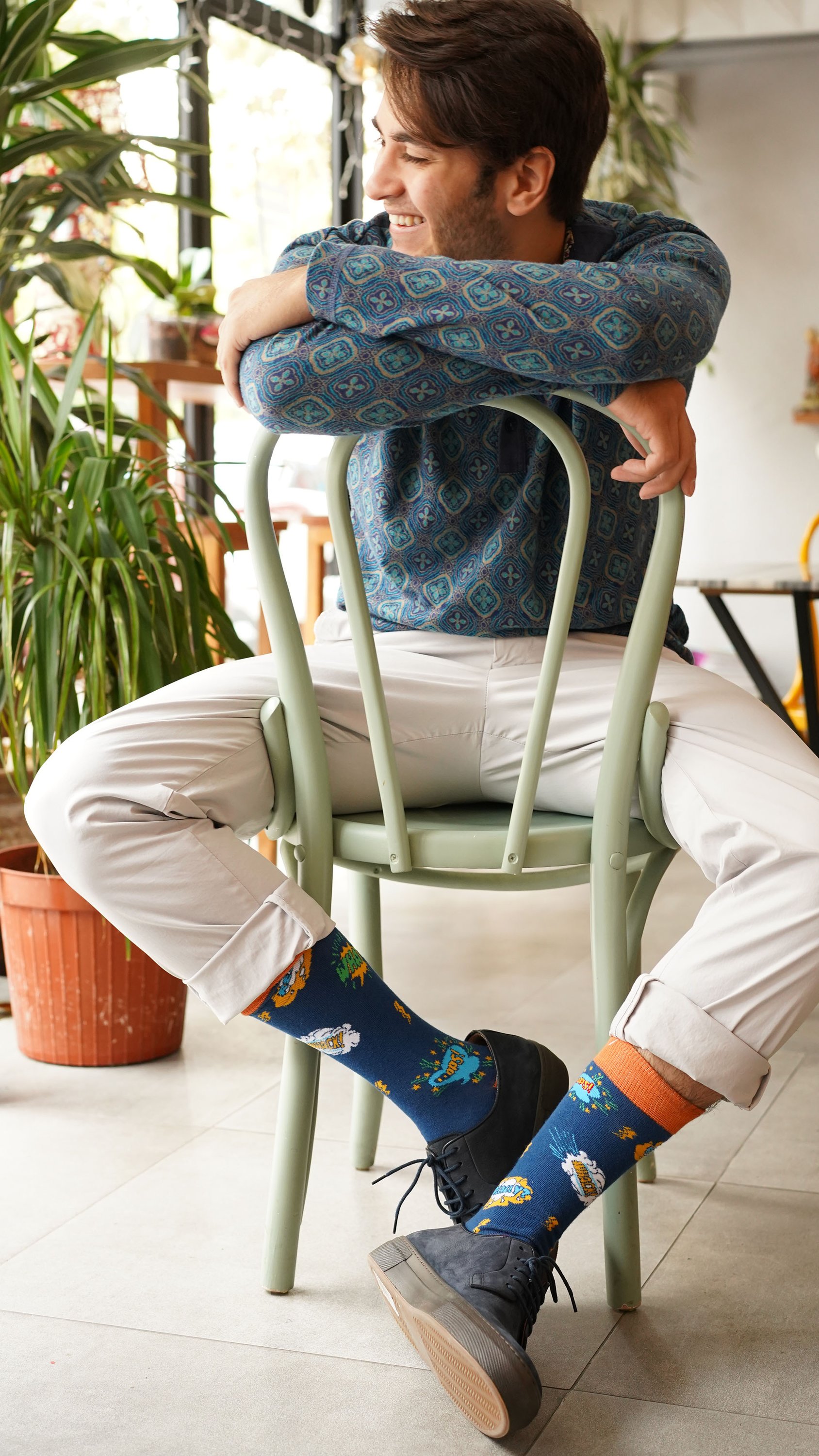 Men's Comics Socks featuring colorful designs and patterns, made from soft Turkish cotton for comfort.