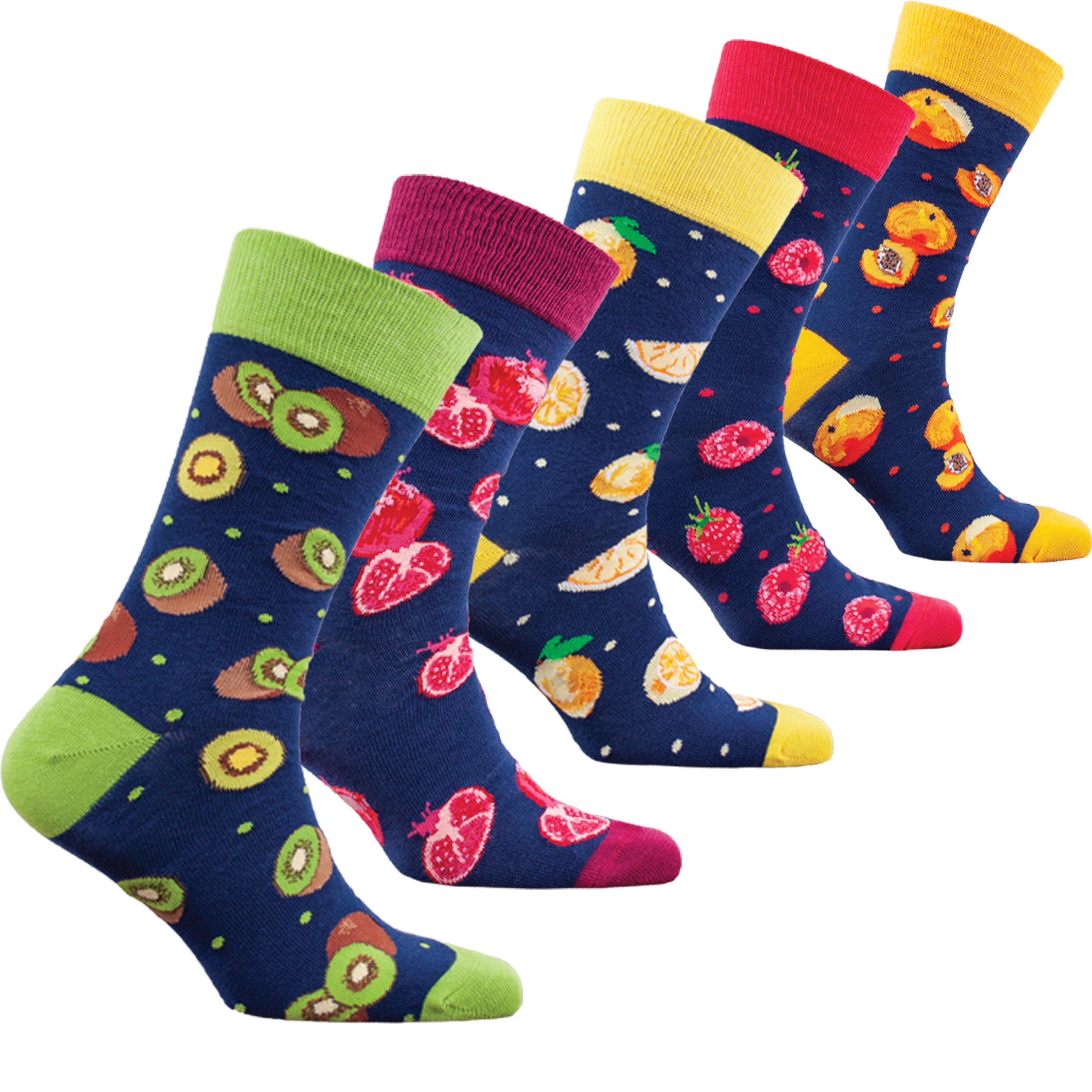 Men's Delightful Fruits Socks featuring colorful fruit patterns, made from soft Turkish cotton for comfort and style.