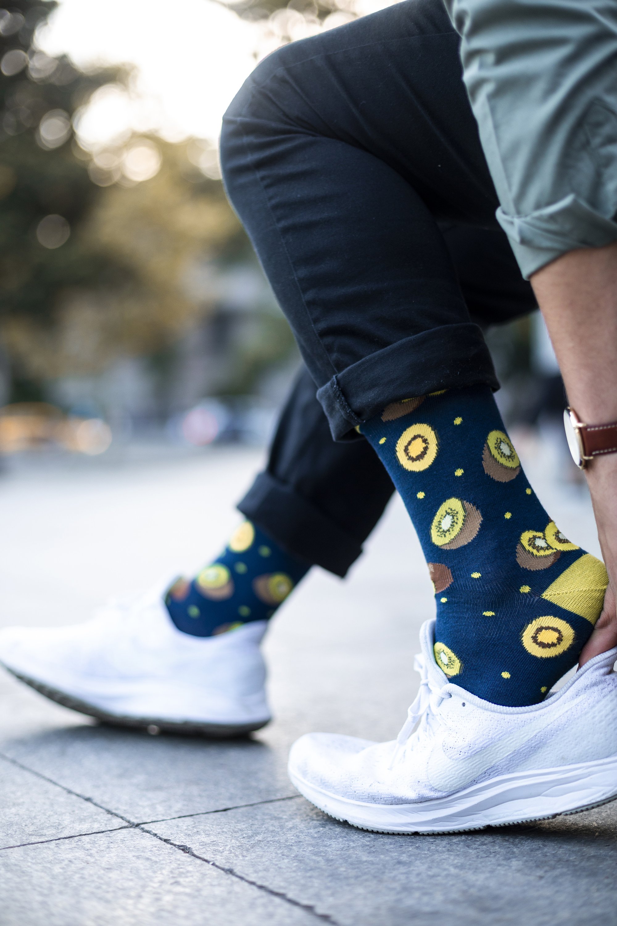 Men's Delightful Fruits Socks featuring colorful fruit patterns, made from soft Turkish cotton for comfort and style.