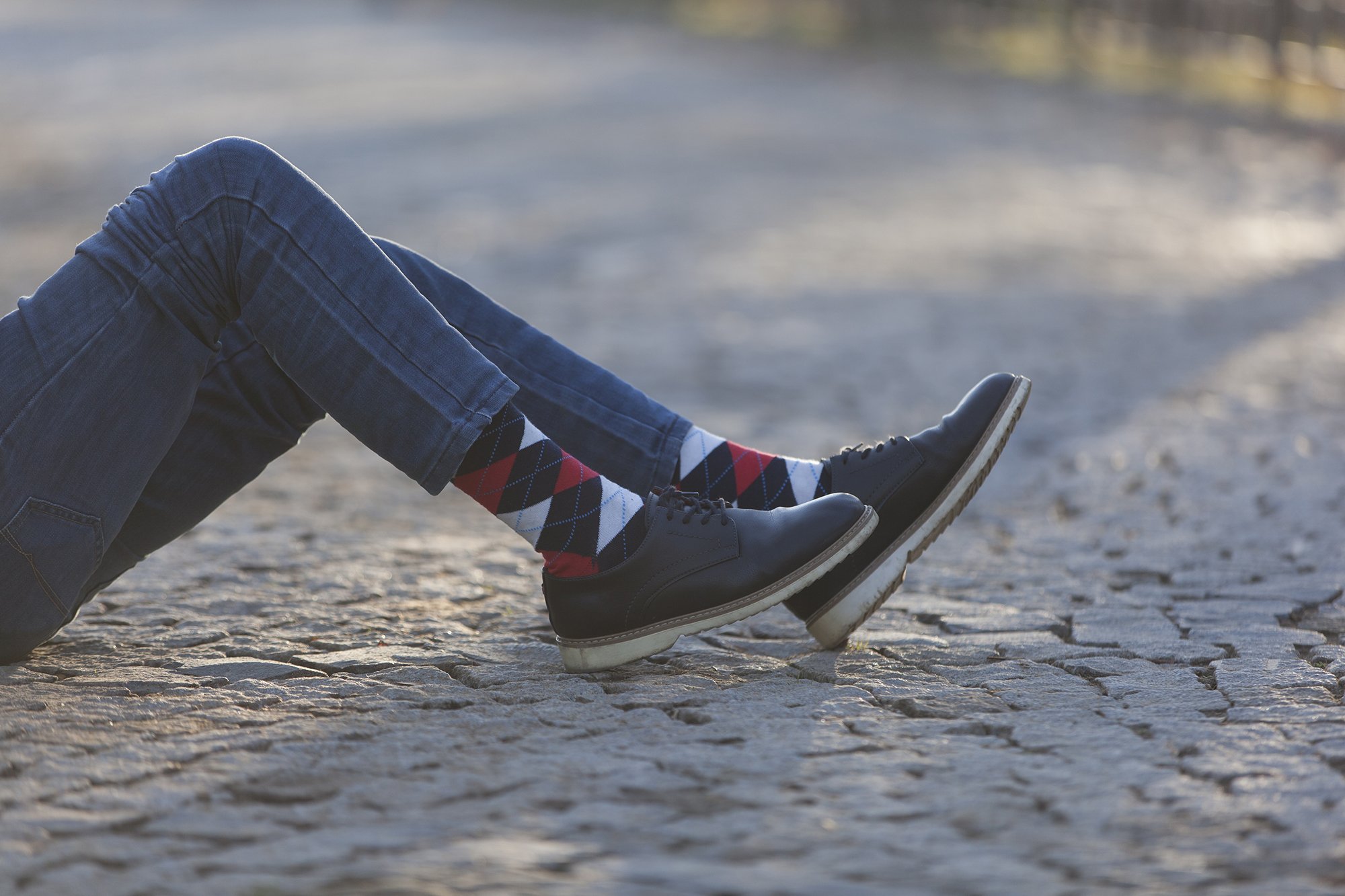 Men's Denim Argyle Socks featuring vibrant colors and trendy patterns, made from soft Turkish cotton for comfort.