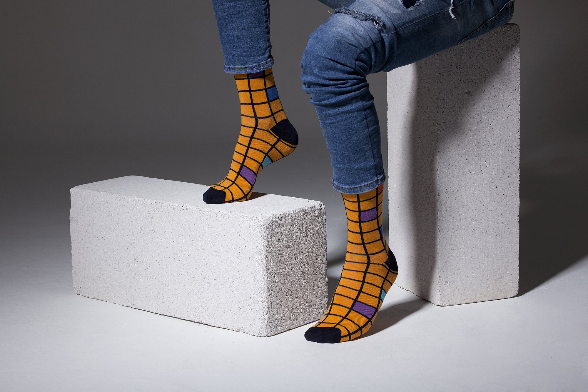 Men's Fashionable Blocks Socks featuring colorful designs and trendy patterns, made from soft Turkish cotton for comfort.