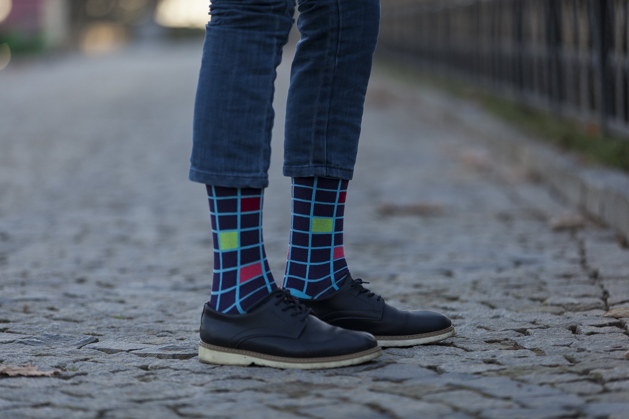 Men's Fashionable Blocks Socks featuring colorful designs and trendy patterns, made from soft Turkish cotton for comfort.