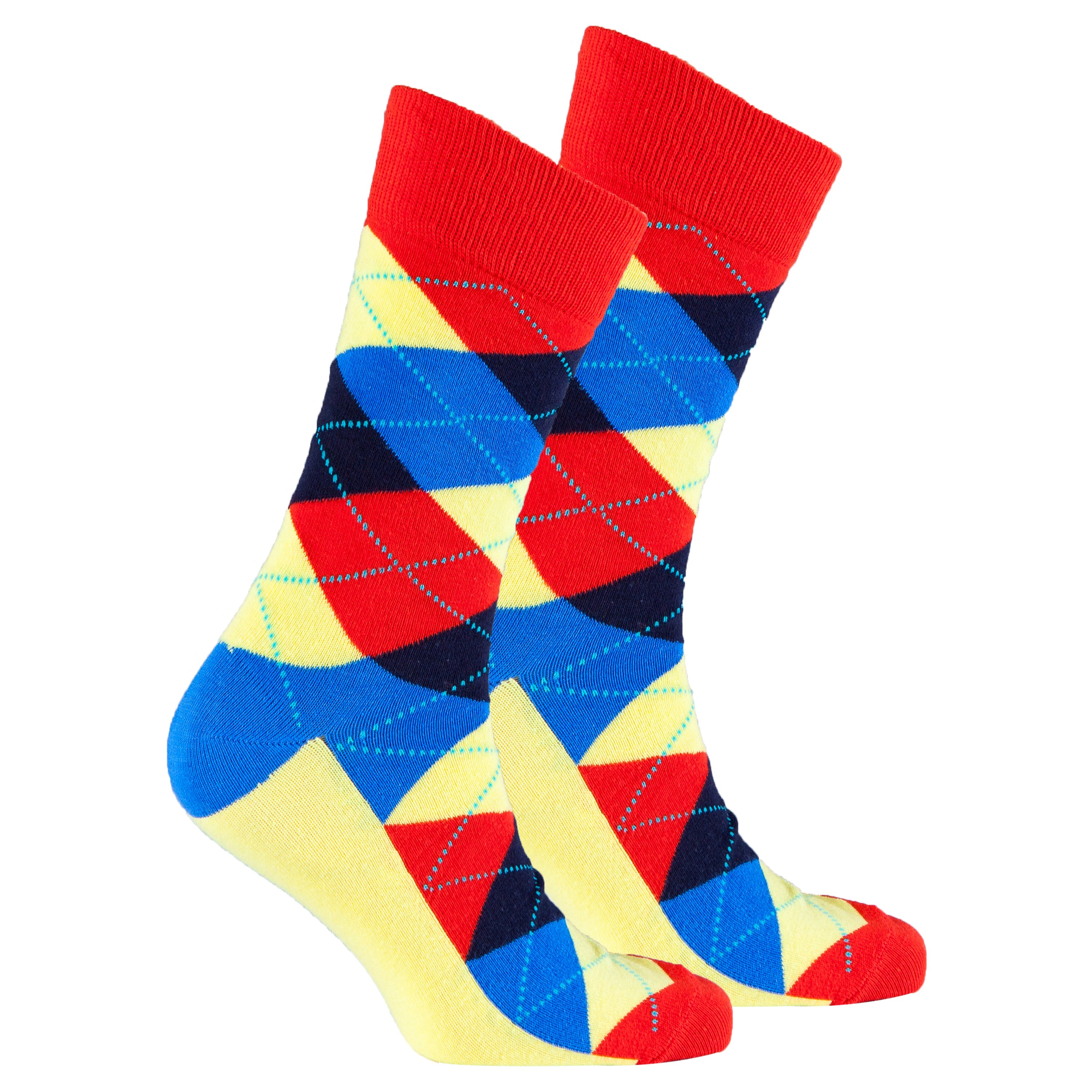 Men's Flame Argyle Socks featuring a vibrant flame pattern, made from soft Turkish cotton for comfort and style.