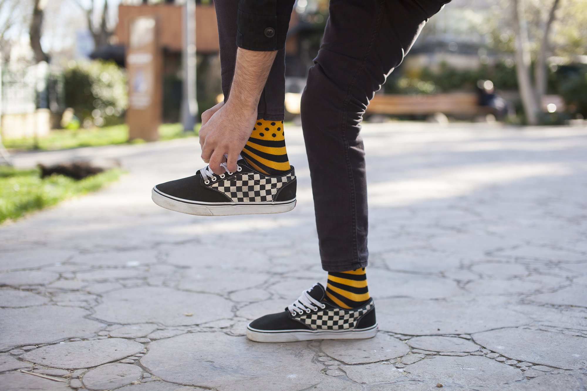 Men's Flame Dot Stripe Socks featuring colorful patterns and premium cotton material, perfect for stylish comfort.