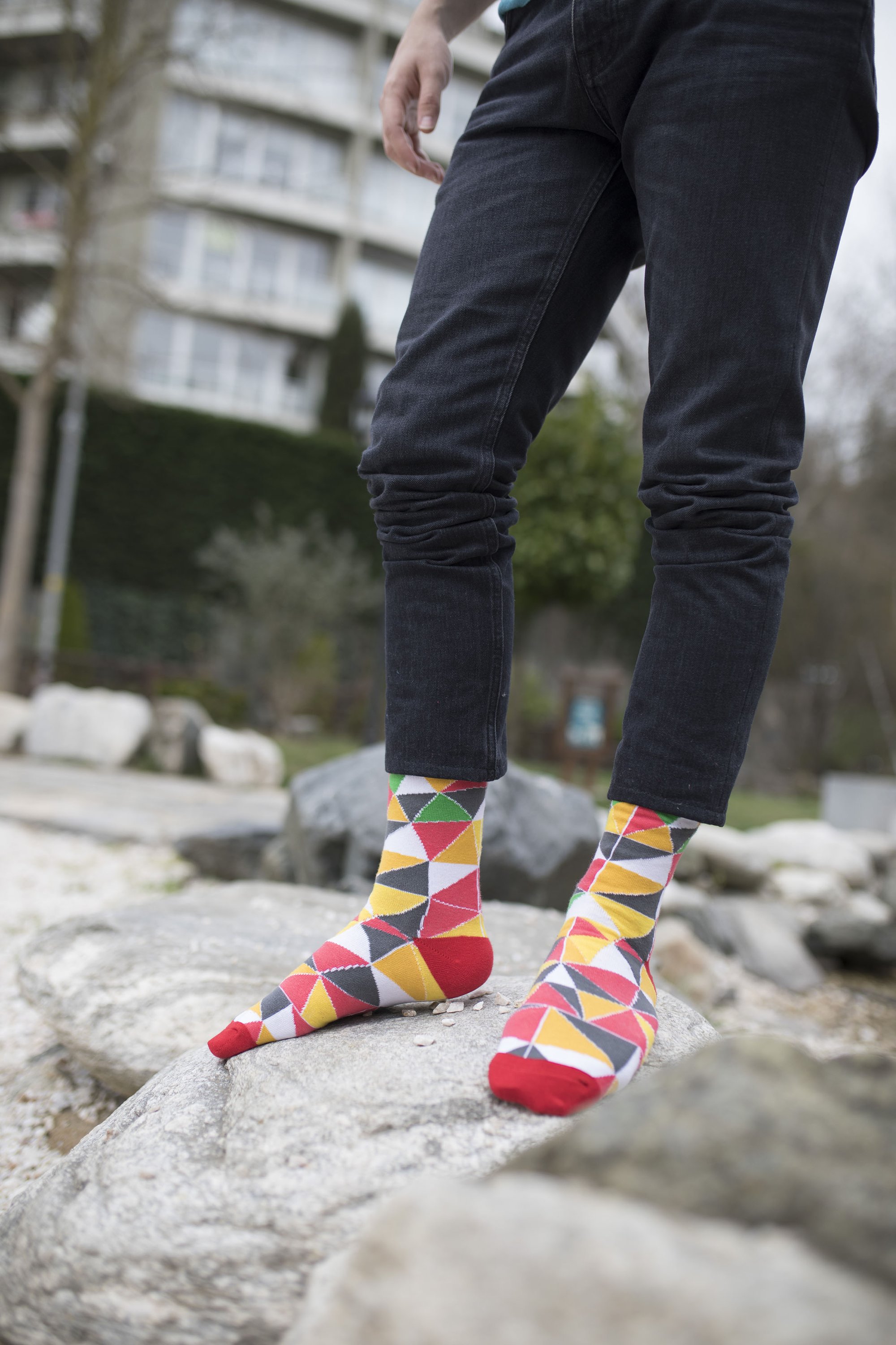 Men's Flame Triangle Socks featuring a stylish flame triangle design, made from premium combed cotton for comfort.