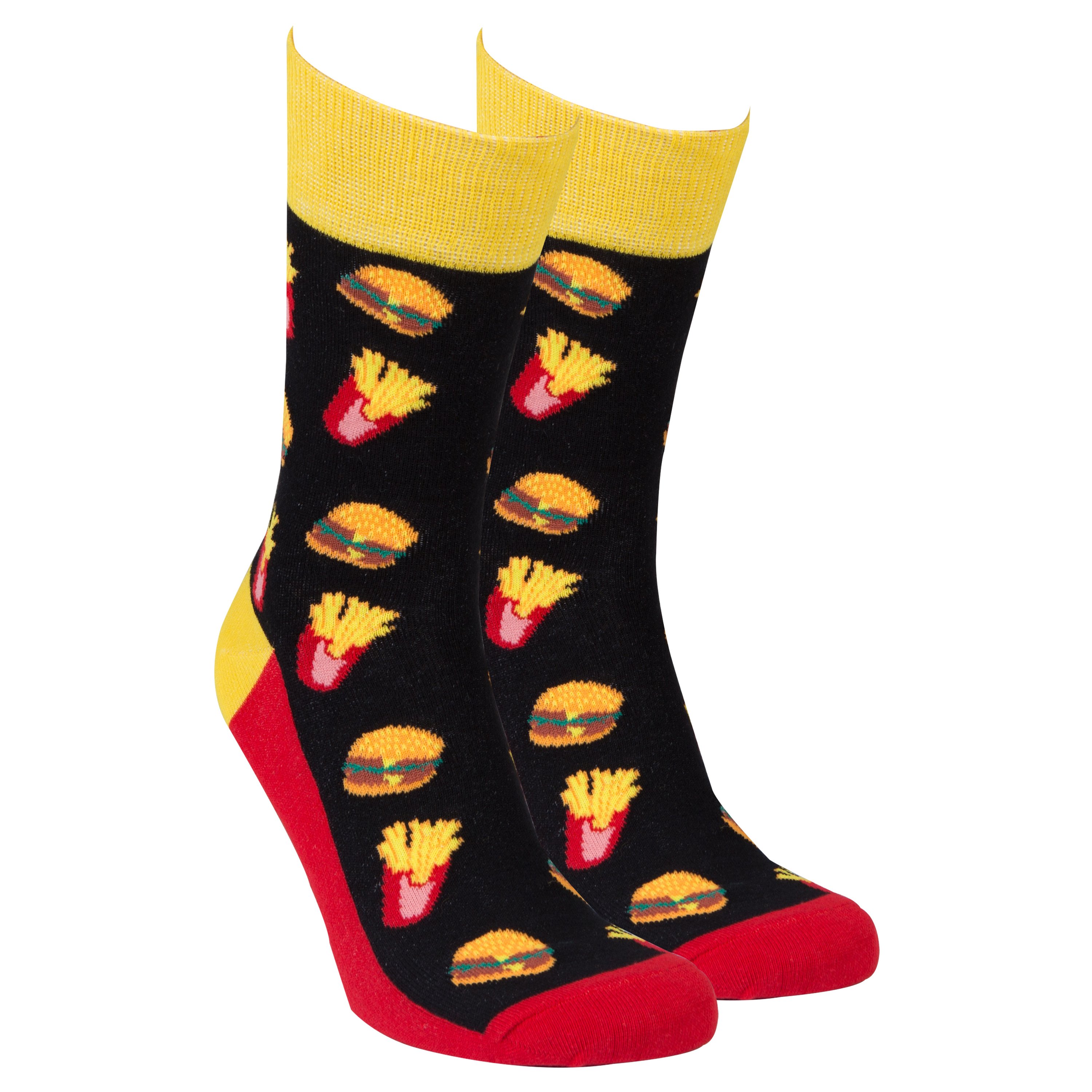 A pair of stylish Men's Fries Socks featuring a fun fries design, made from soft combed cotton for comfort.