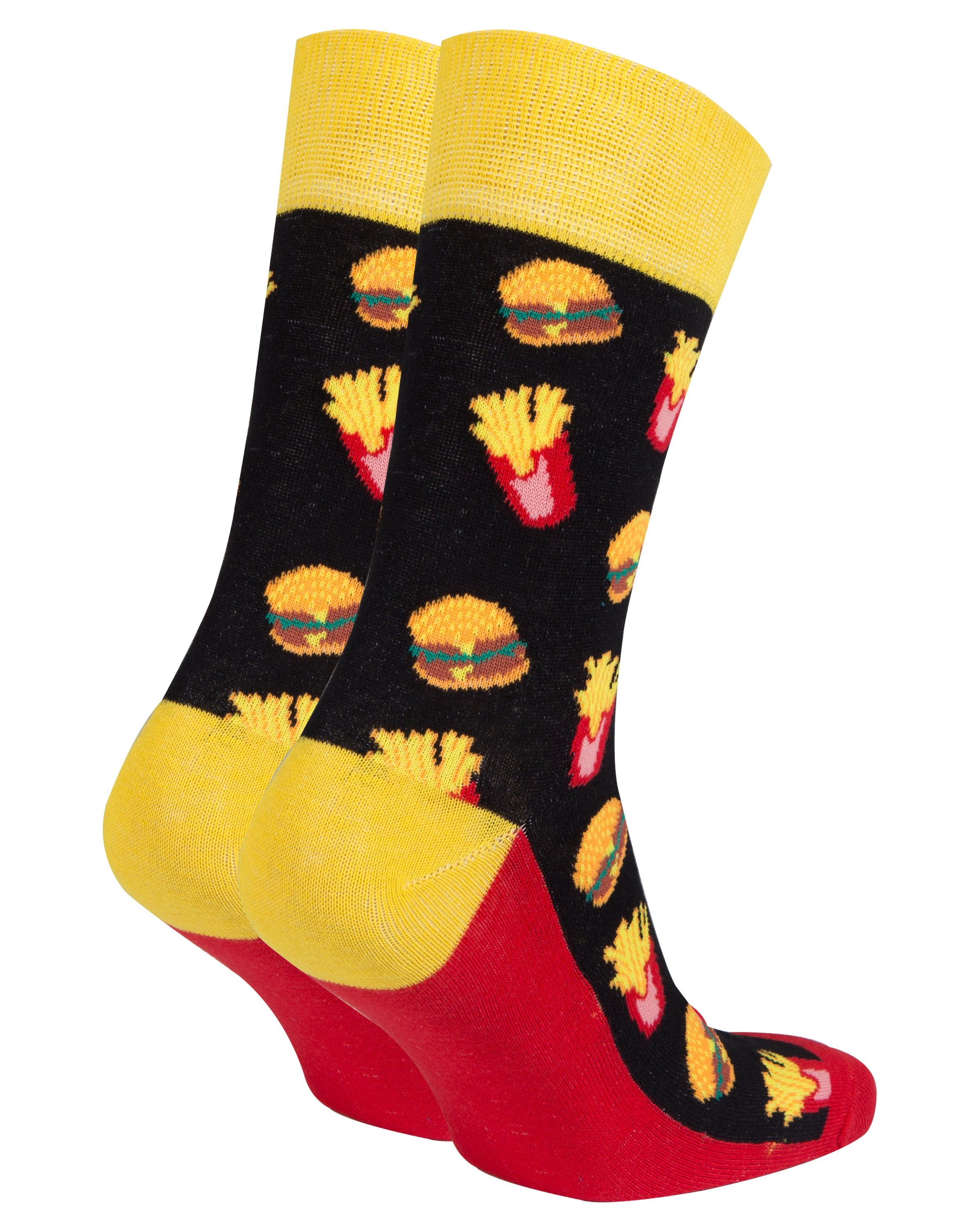 A pair of stylish Men's Fries Socks featuring a fun fries design, made from soft combed cotton for comfort.