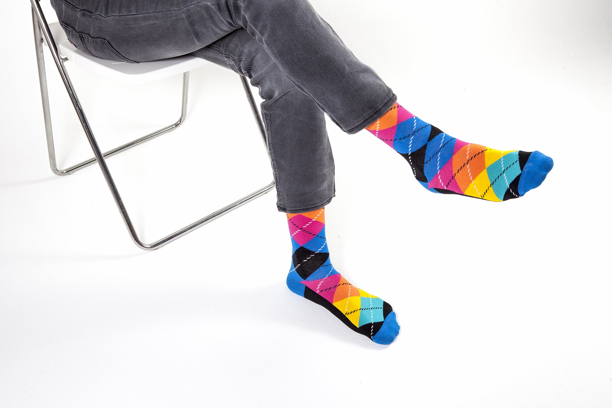 Men's Funky Argyle Socks featuring vibrant colors and trendy patterns, perfect for adding style to any outfit.