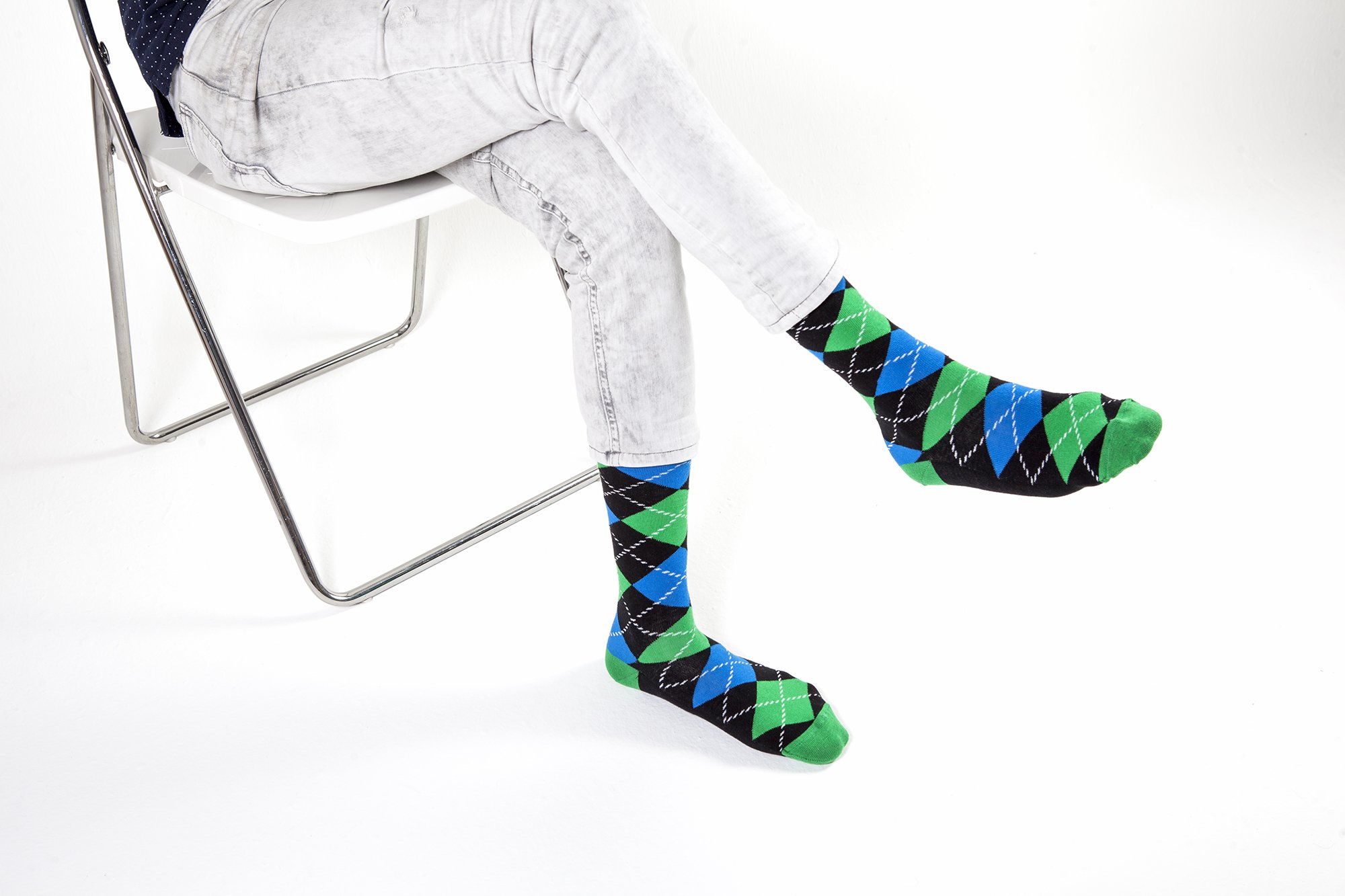 Men's Funky Argyle Socks featuring vibrant colors and trendy patterns, perfect for adding style to any outfit.