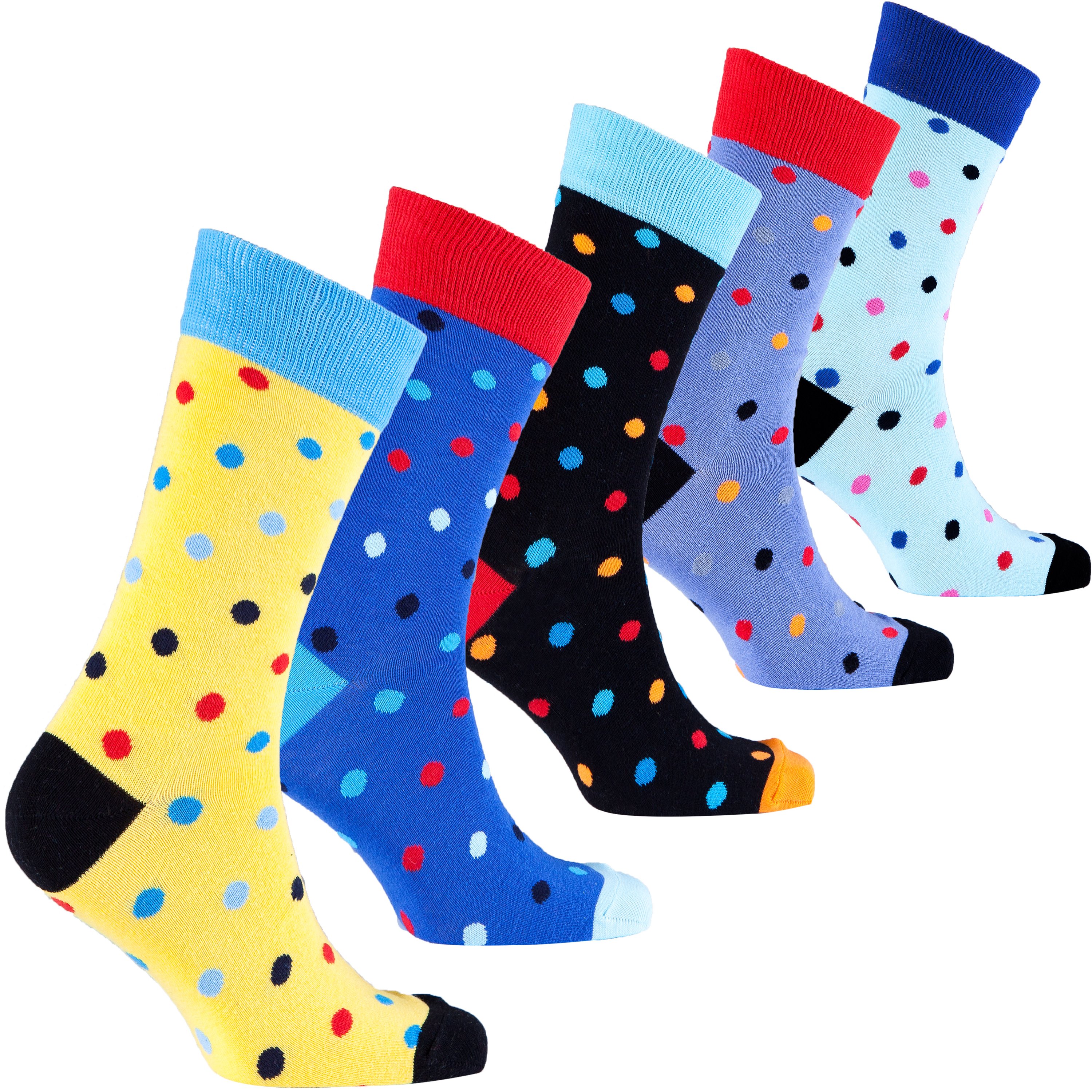 Men's Funky Dots Socks featuring colorful patterns and premium cotton material, perfect for stylish comfort.