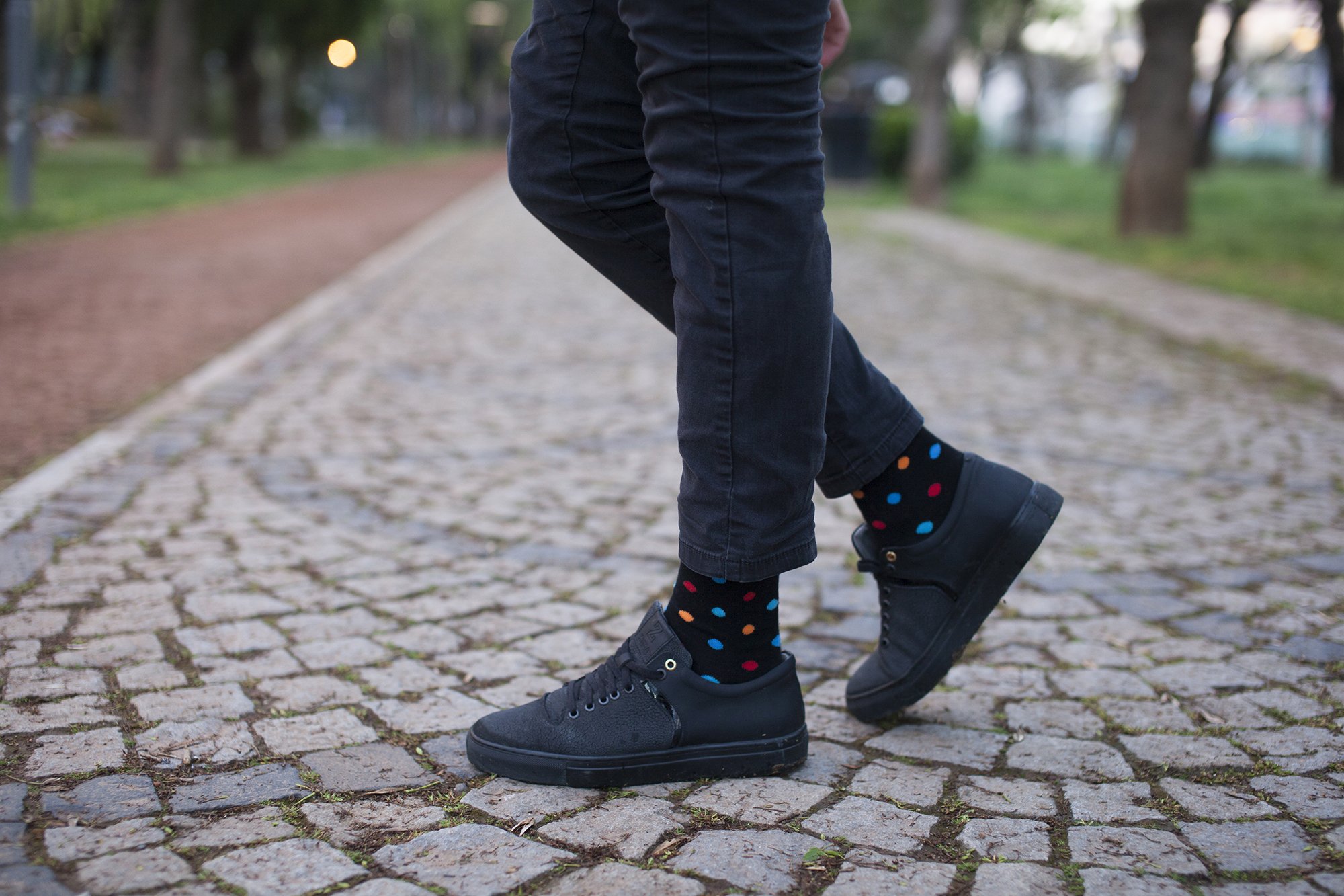 Men's Funky Dots Socks featuring colorful patterns and premium cotton material, perfect for stylish comfort.