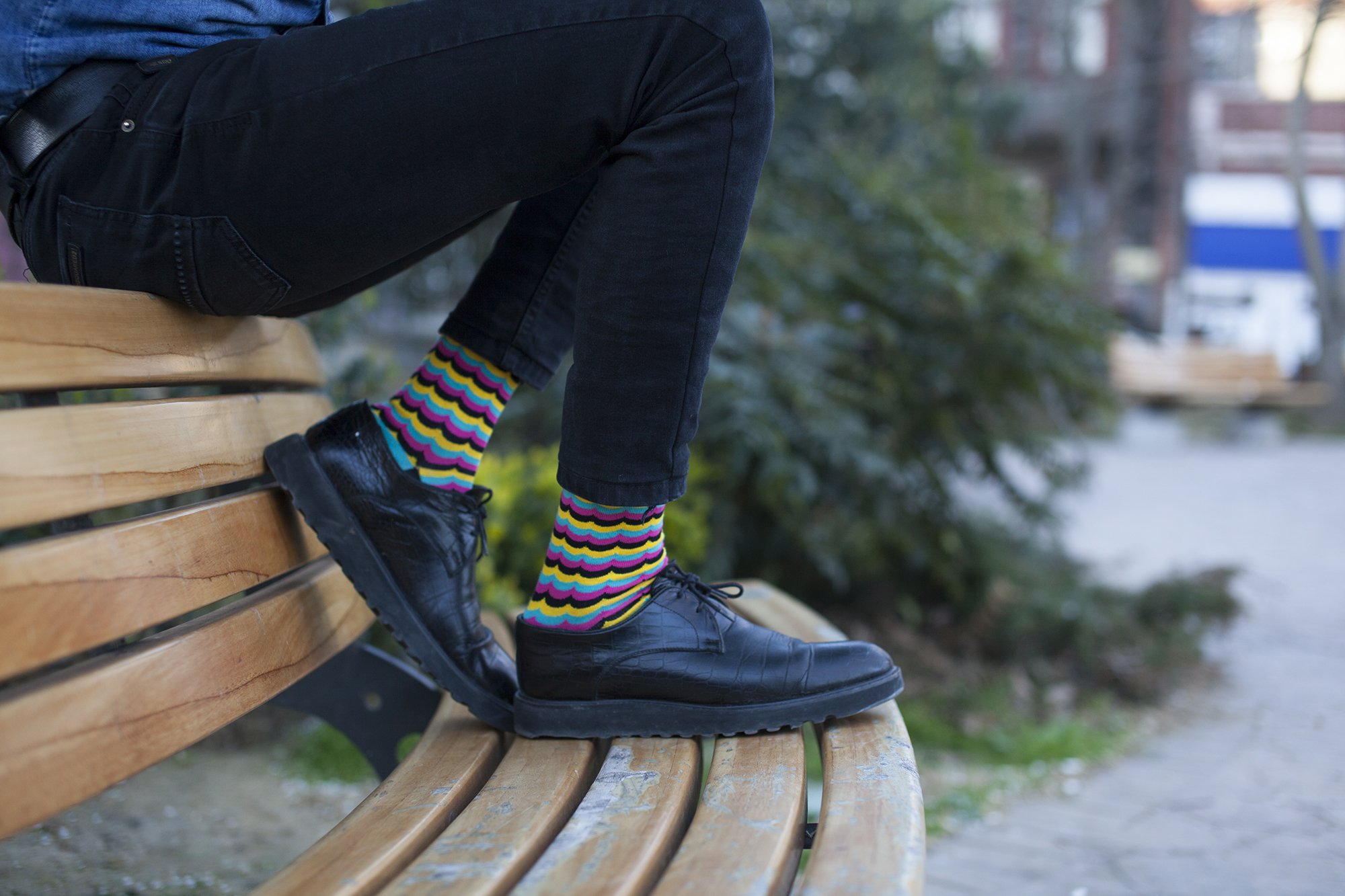 Men's Funky Waves Socks featuring colorful patterns and premium cotton blend for comfort and style.