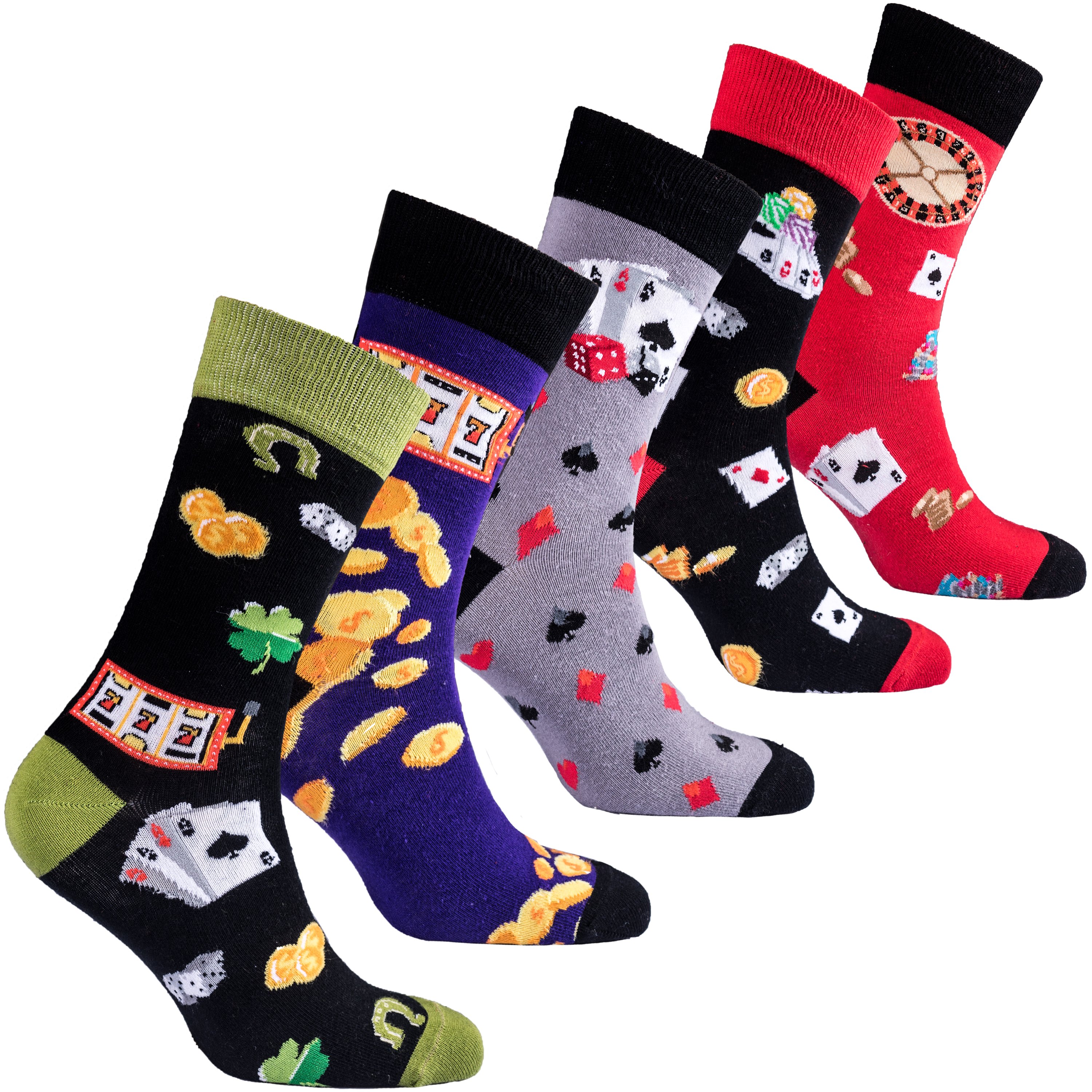 Men's Gambling Set Socks featuring vibrant colors and unique patterns, perfect for adding a fun touch to any outfit.