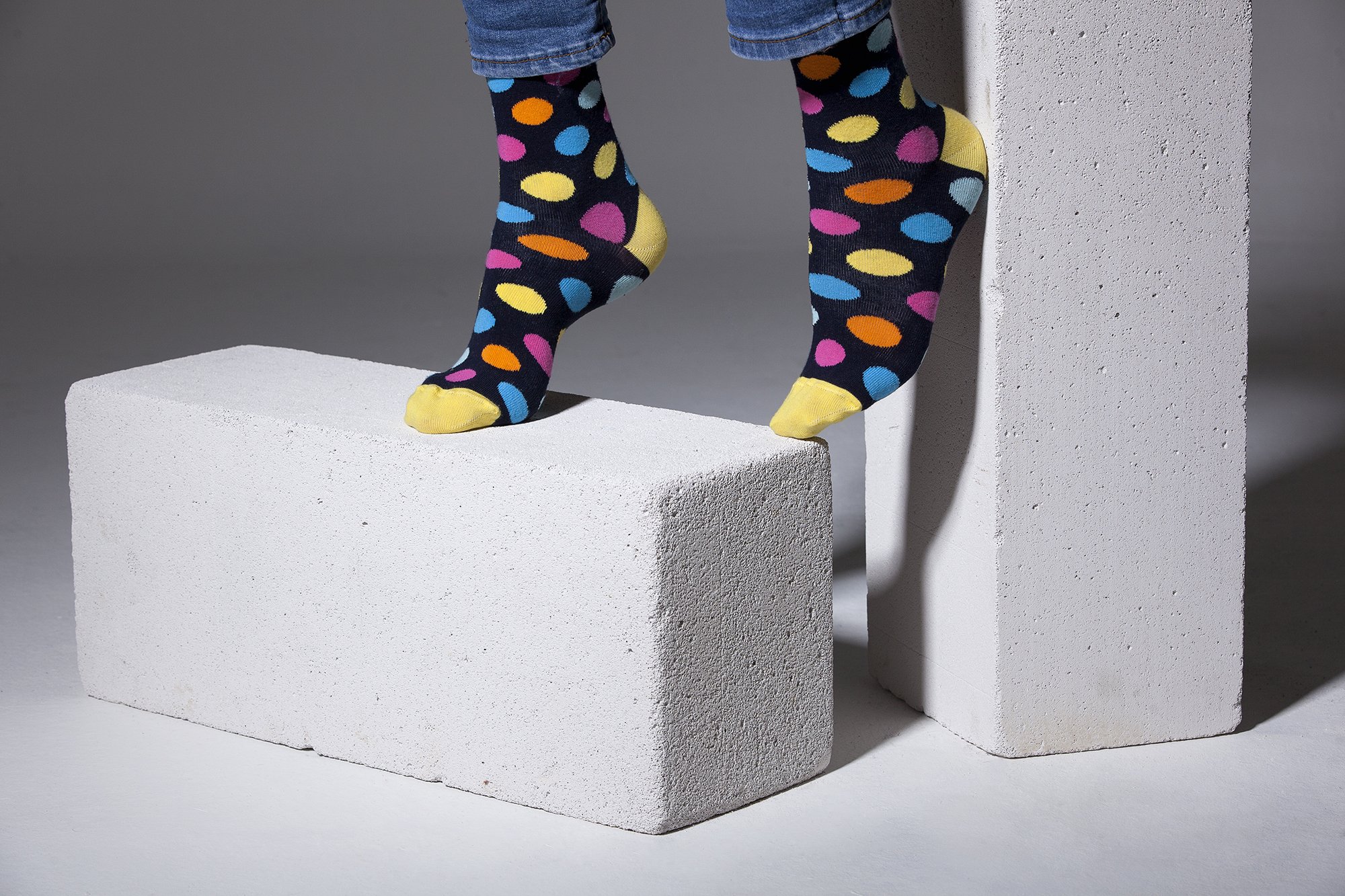 Men's Gold Marine Dot Socks featuring a vibrant design with gold dots on a marine background, perfect for adding style to any outfit.