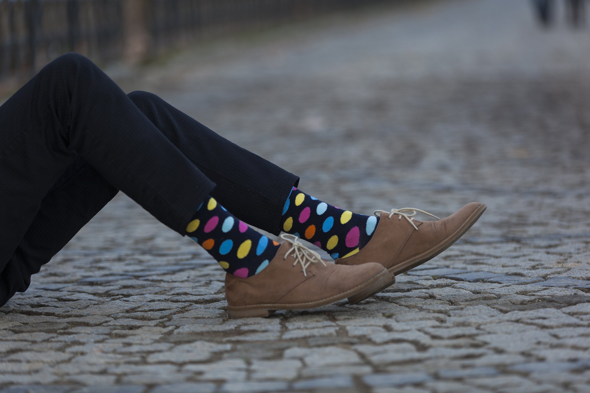 Men's Gold Marine Dot Socks featuring a vibrant design with gold dots on a marine background, perfect for adding style to any outfit.