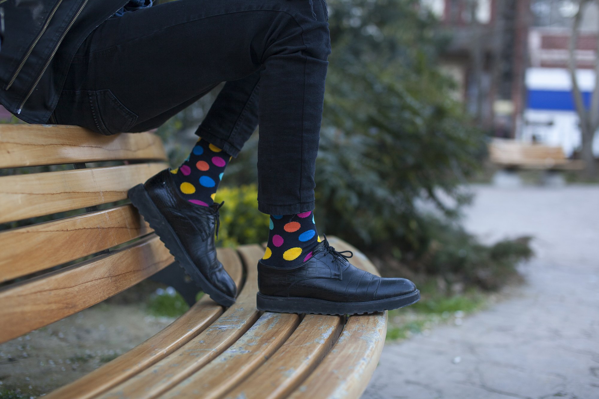 Men's Gold Marine Dot Socks featuring a vibrant design with gold dots on a marine background, perfect for adding style to any outfit.