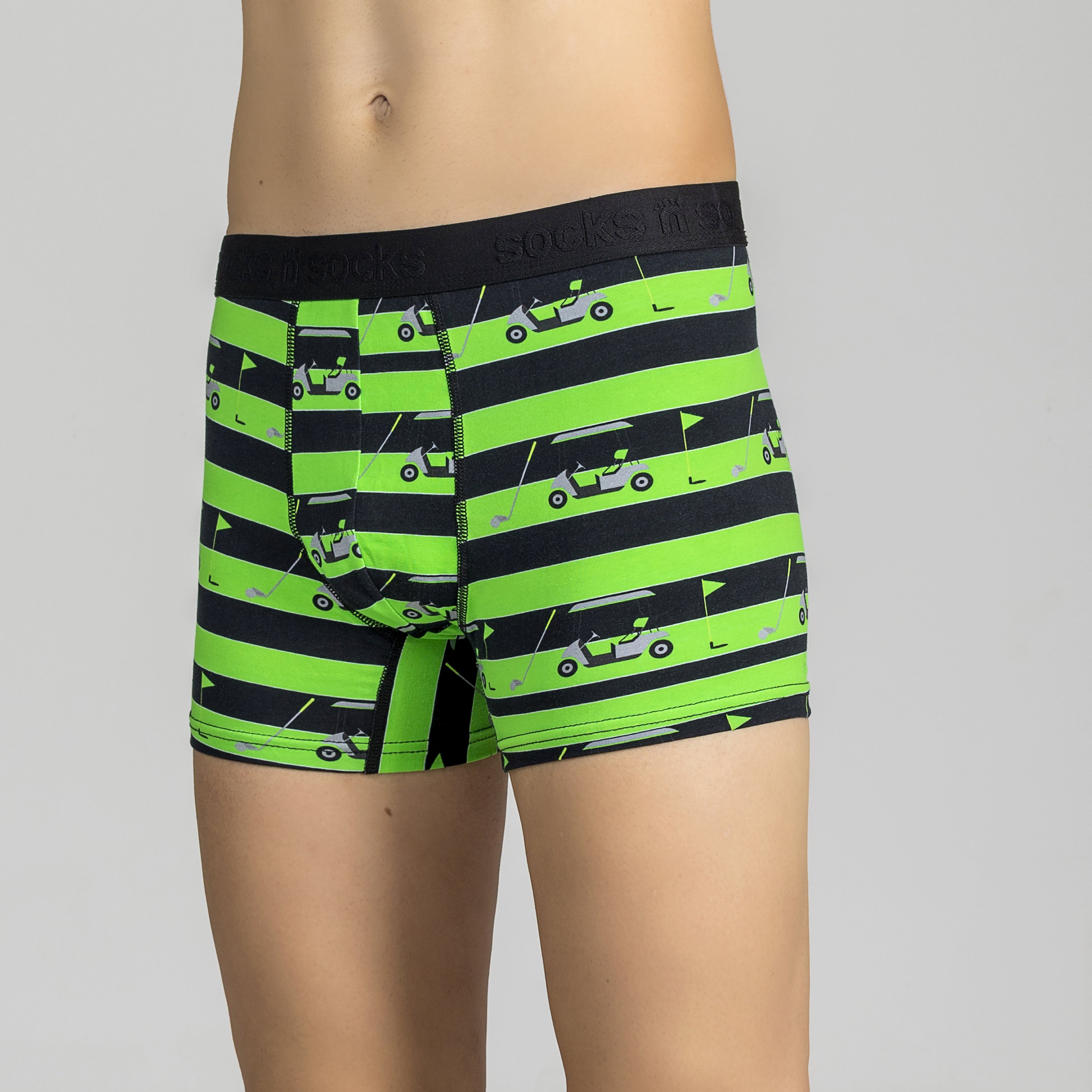 Men's Golf Boxer Briefs featuring colorful and trendy designs made from Viscose and Spandex for ultimate comfort.