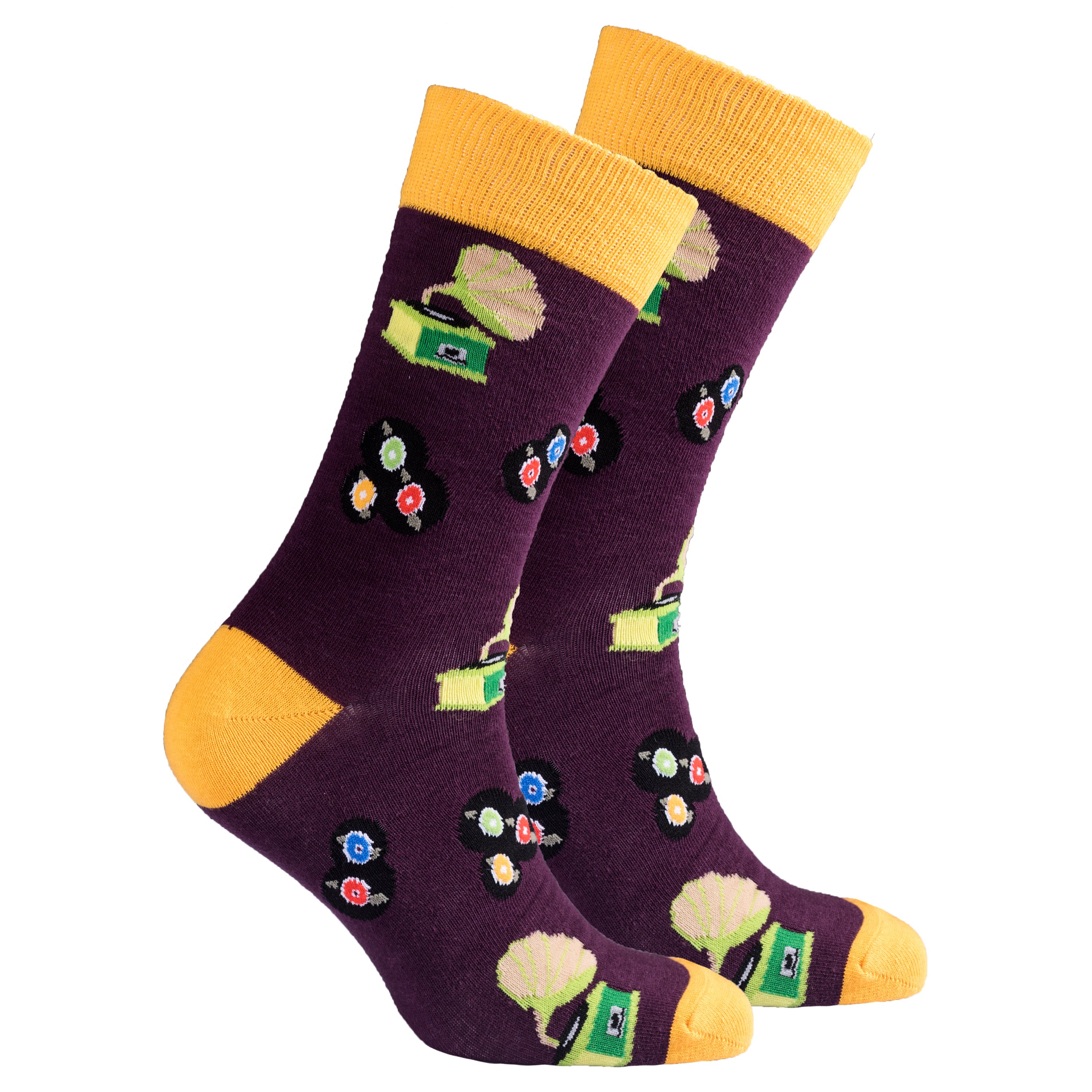 Men's Gramophone Socks featuring colorful and trendy designs, made from soft Turkish cotton for comfort.