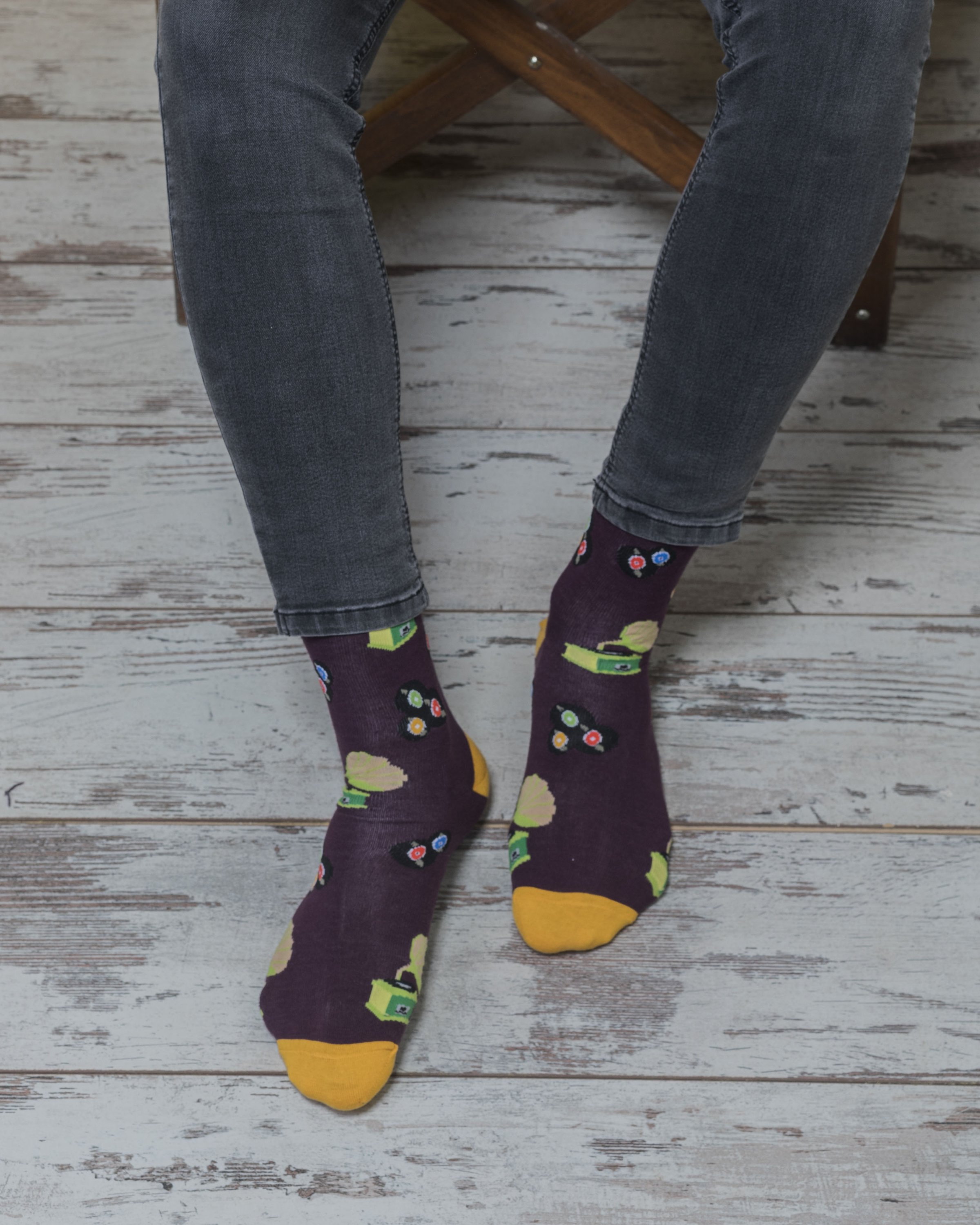 Men's Gramophone Socks featuring colorful and trendy designs, made from soft Turkish cotton for comfort.