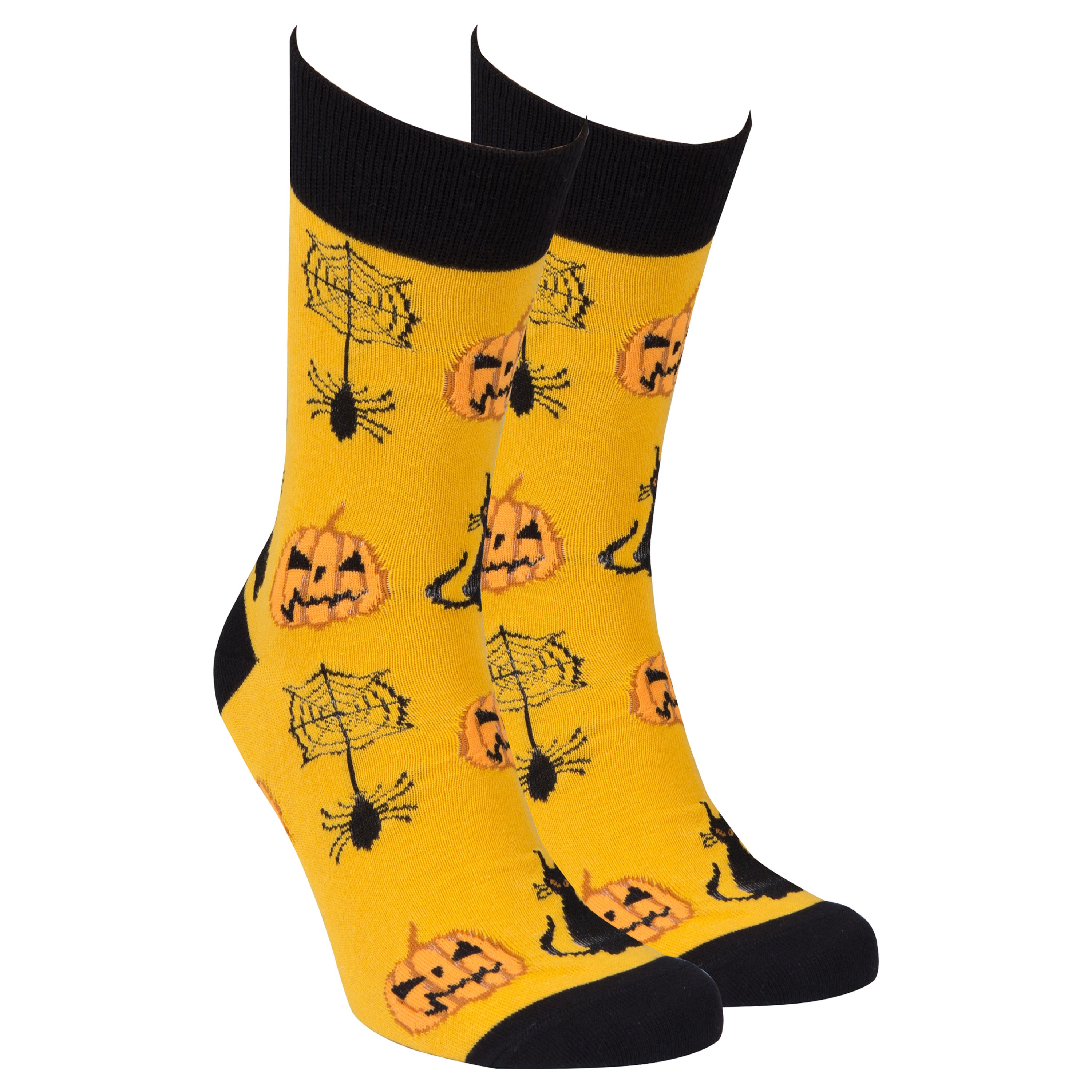 Men's Jack-O'-Lantern Socks featuring a vibrant pumpkin design, made from soft combed cotton for comfort.