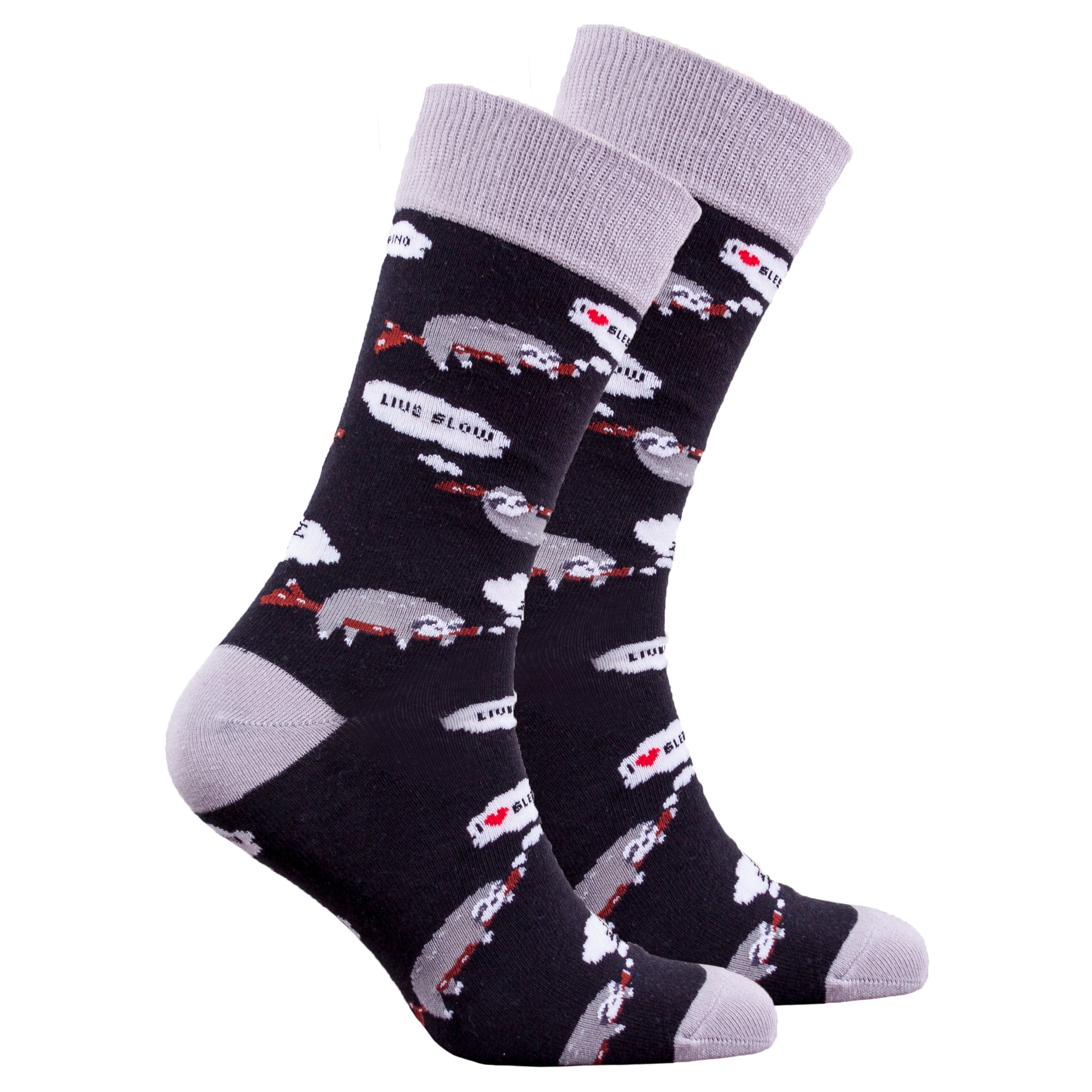 Men's Lazy Sloth Socks featuring colorful sloth designs, made from soft Turkish cotton for comfort and style.