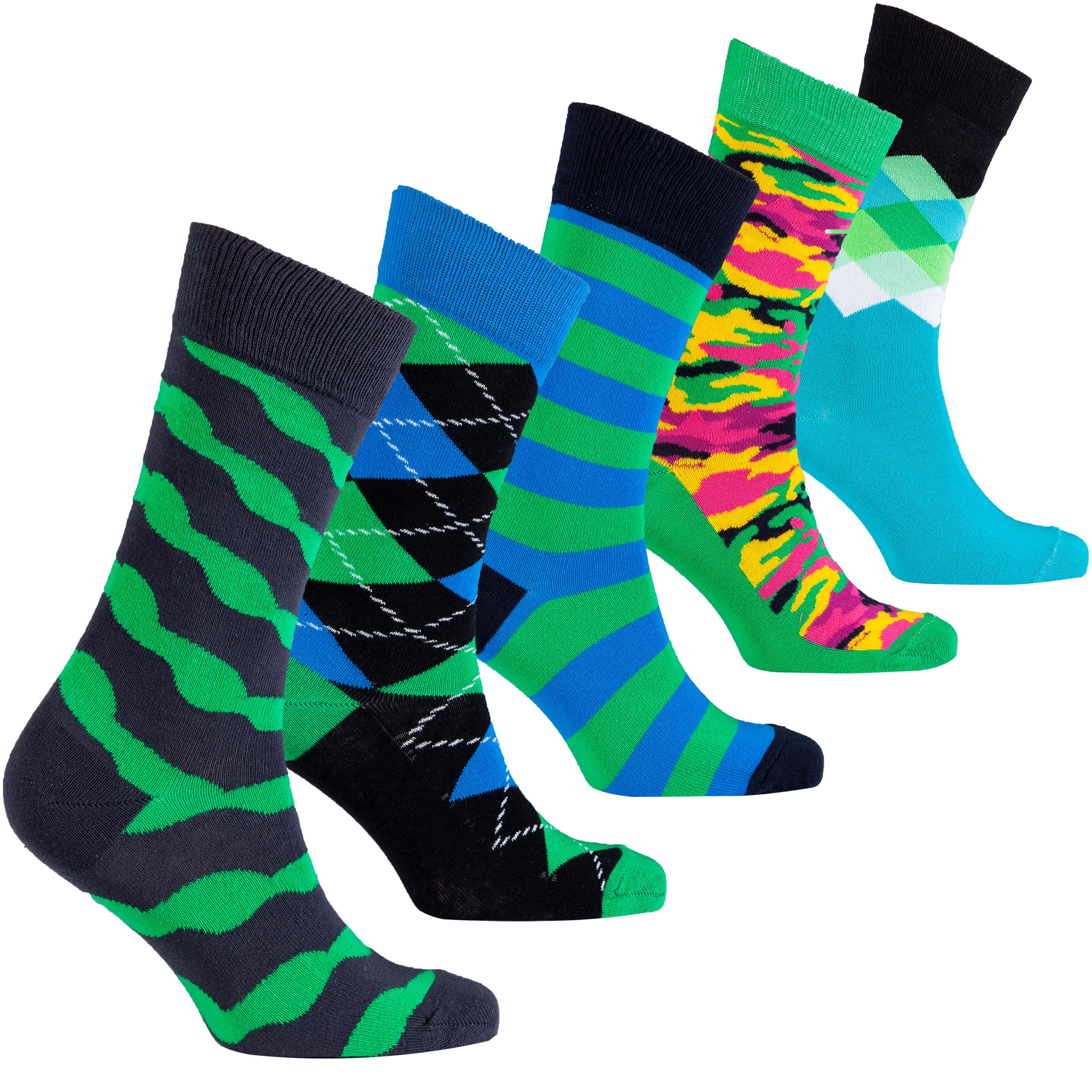 Men's Lime Mix Set Socks featuring vibrant colors and trendy patterns, perfect for adding style to any outfit.