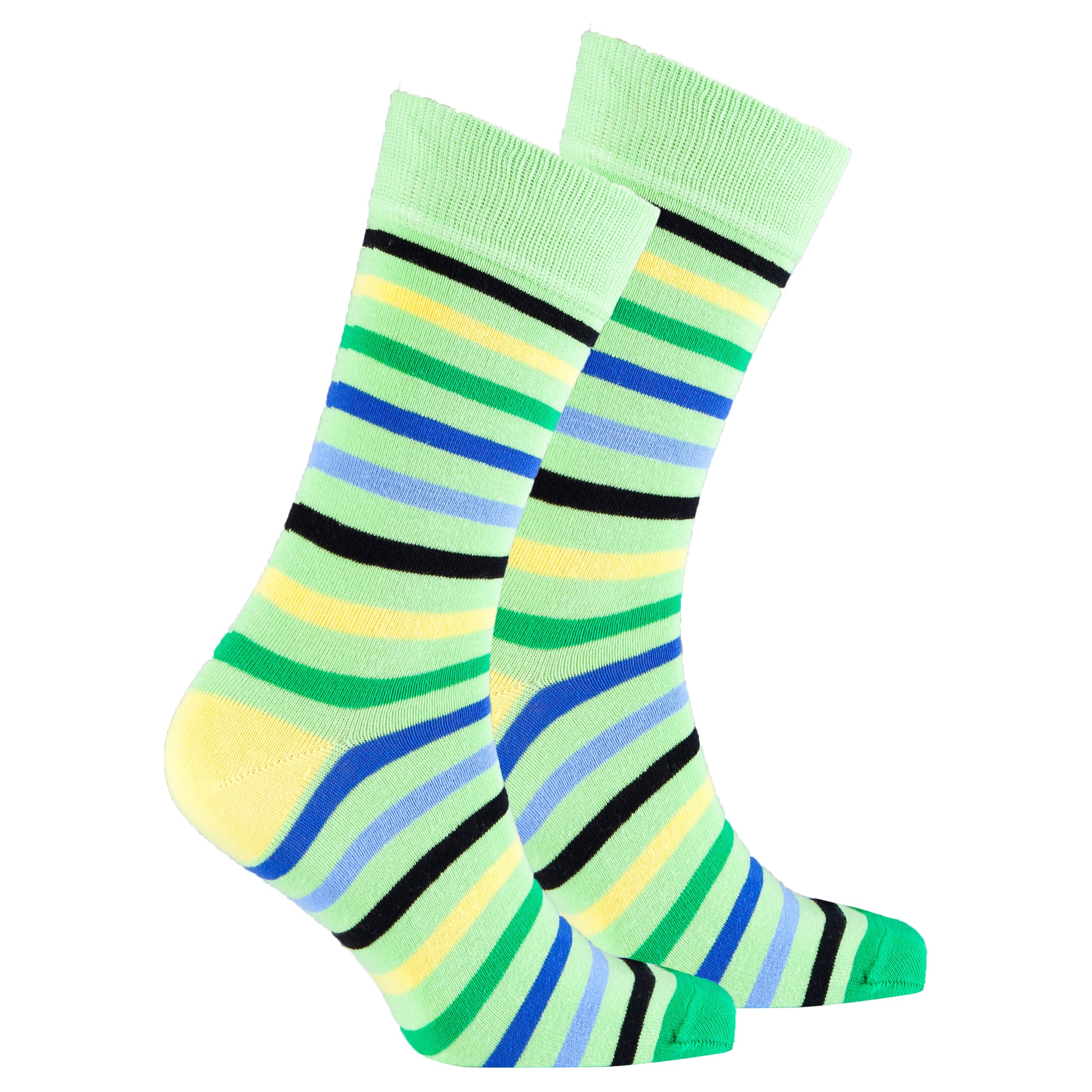 Men's Lime Stripe Socks featuring vibrant lime green stripes on a soft cotton blend fabric, perfect for adding style to any outfit.