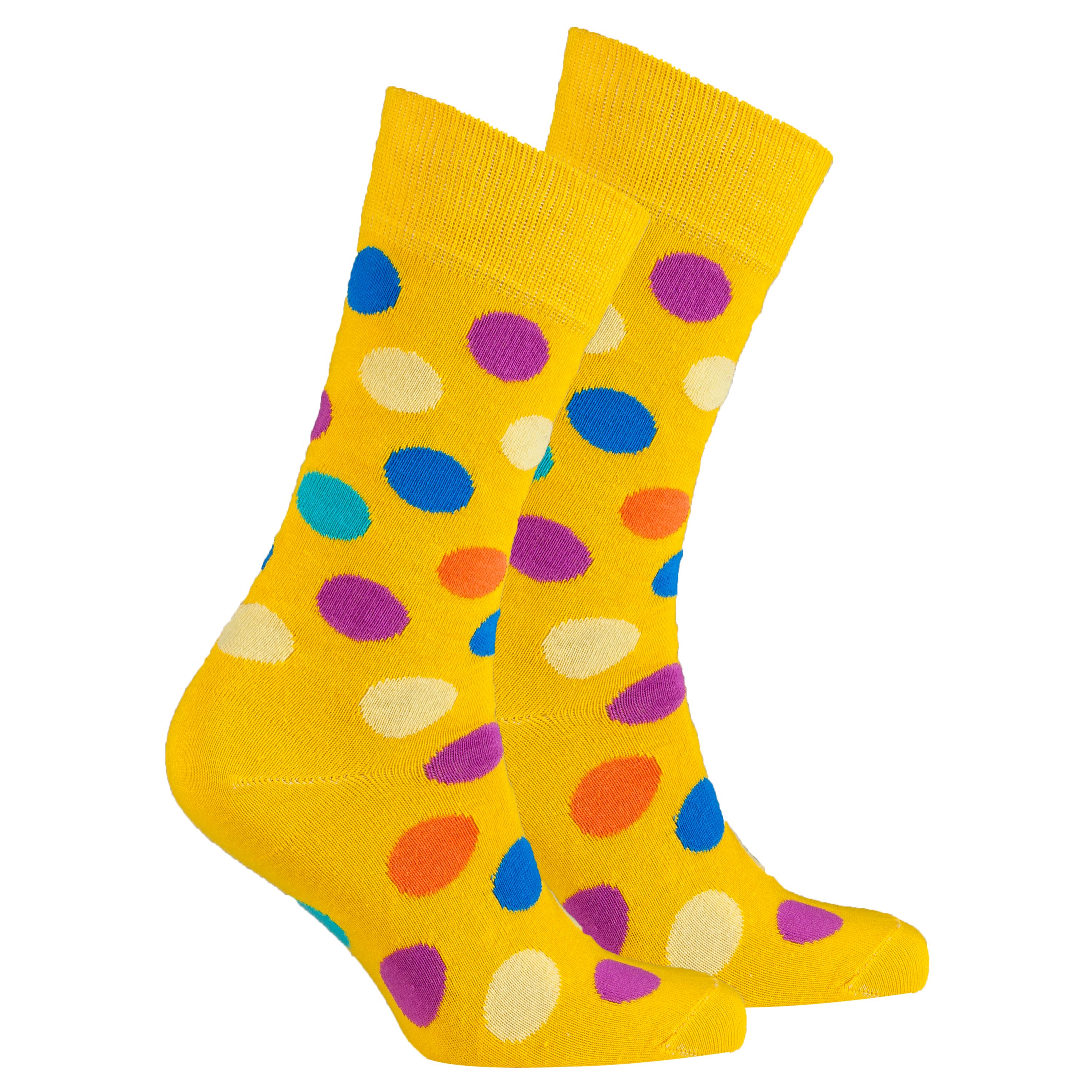 Men's Mixed Yellow Dot Socks featuring a vibrant yellow dot pattern on a soft cotton blend.