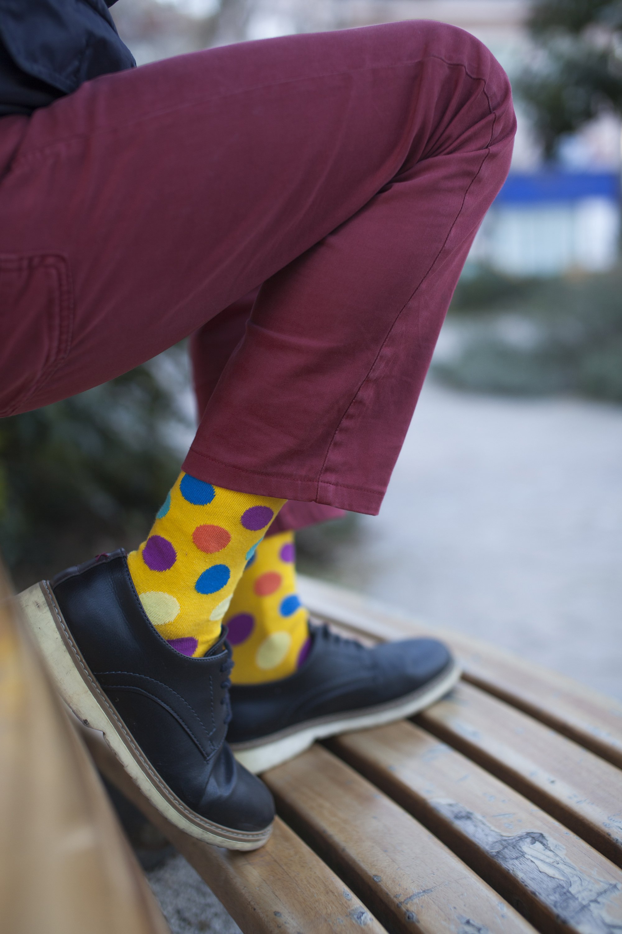 Men's Mixed Yellow Dot Socks featuring a vibrant yellow dot pattern on a soft cotton blend.