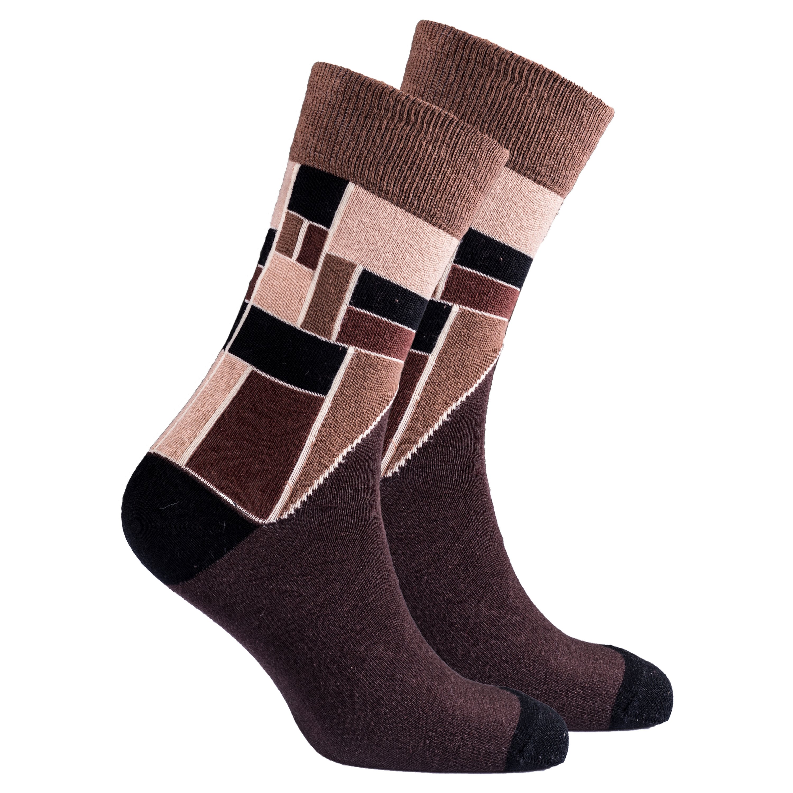 Men's Mocha Cube Socks featuring a trendy design in soft cotton blend, perfect for stylish comfort.