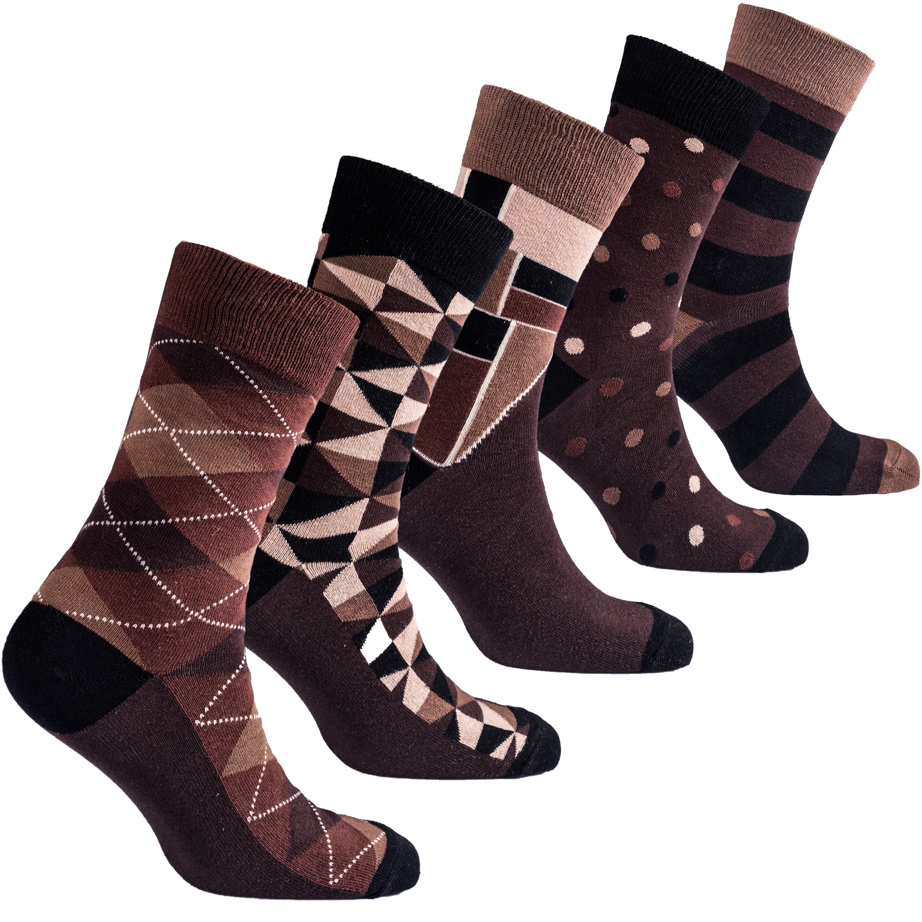 Men's Mocha Mix Set Socks featuring colorful designs and premium Turkish cotton for comfort.