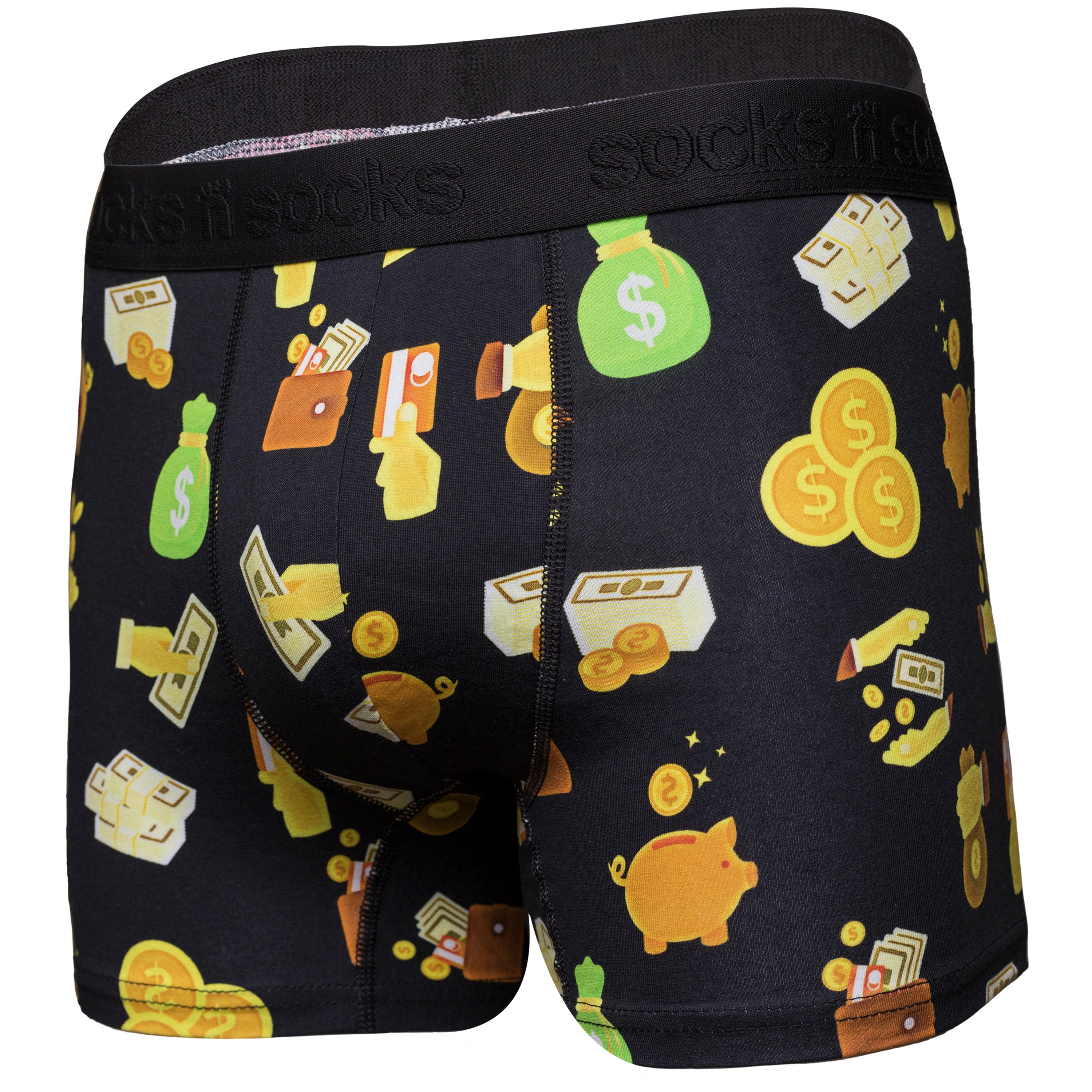 Men's Money Boxer Briefs featuring colorful and funky designs made from Viscose and Spandex for ultimate comfort.