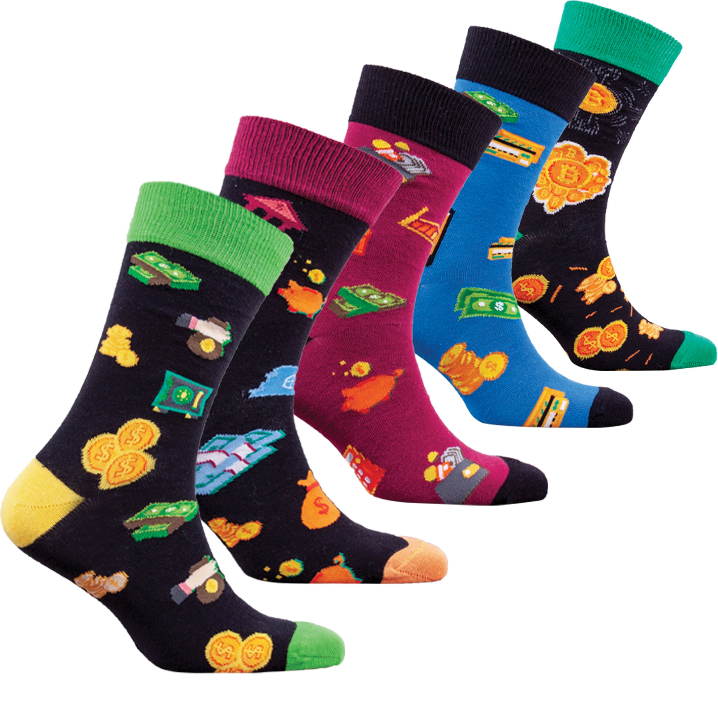 Men's Money Socks featuring colorful designs and premium cotton material, perfect for adding style to any outfit.