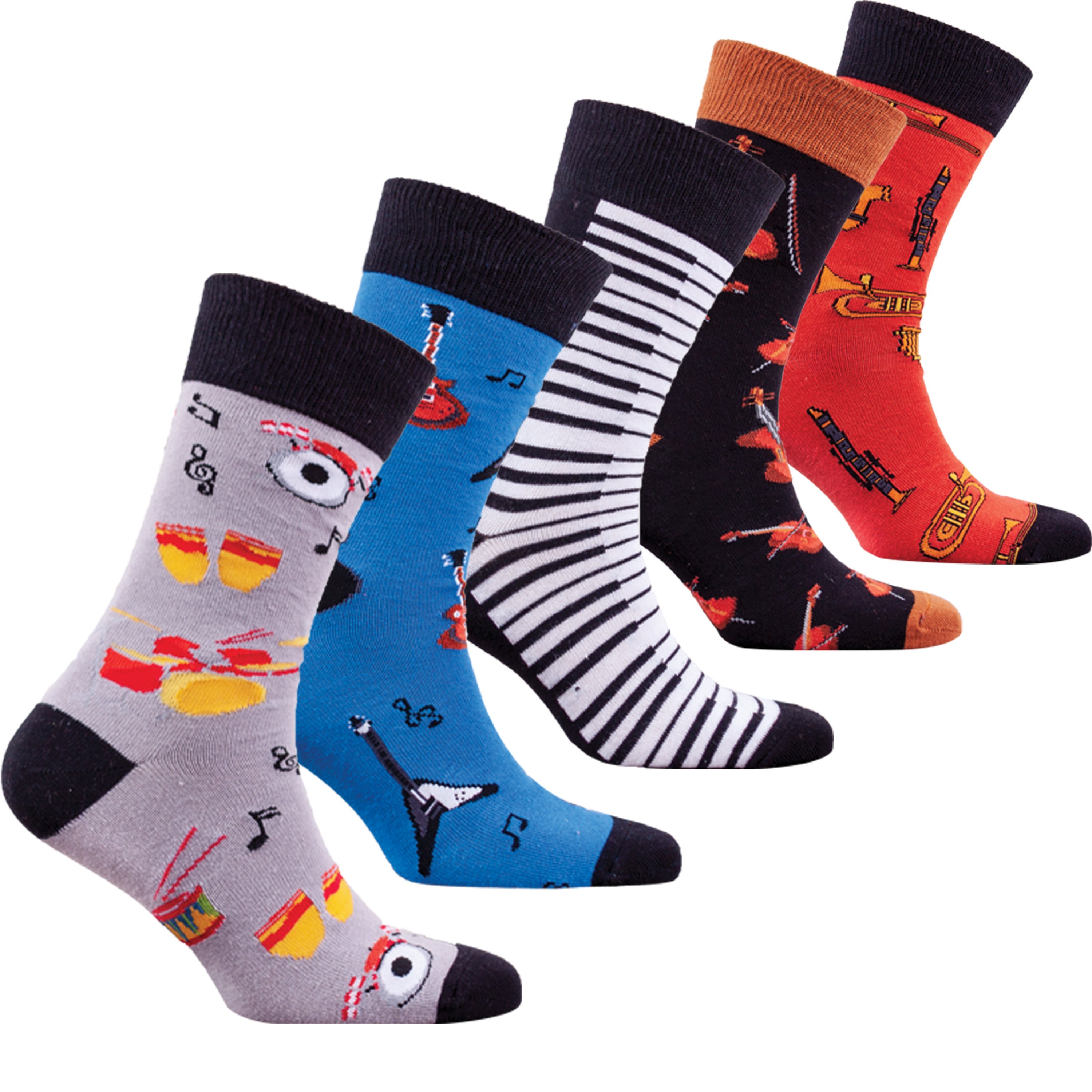 Colorful men's music socks featuring trendy patterns, perfect for adding a fun touch to any outfit.