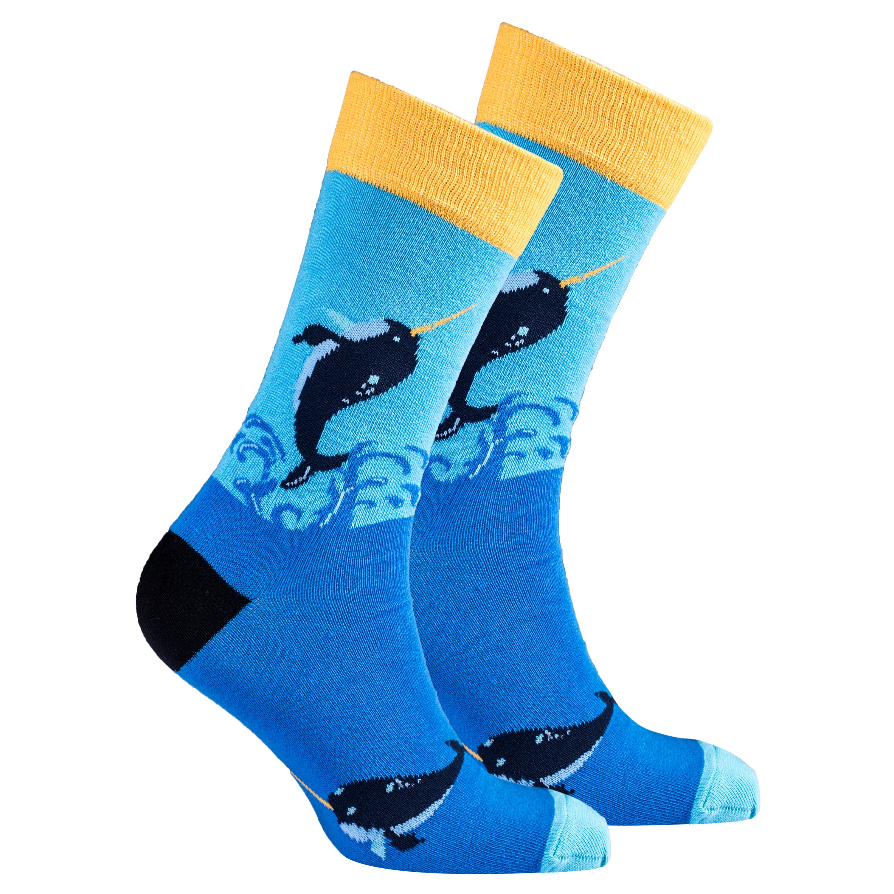 Men's Narwhal Socks featuring colorful narwhal designs, made from soft Turkish cotton for comfort and style.