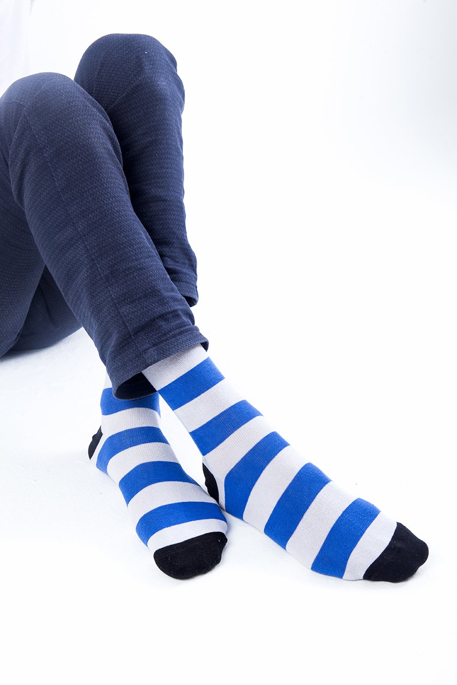 Men's Navy Ash Stripe Socks featuring a stylish design made from soft Turkish cotton.