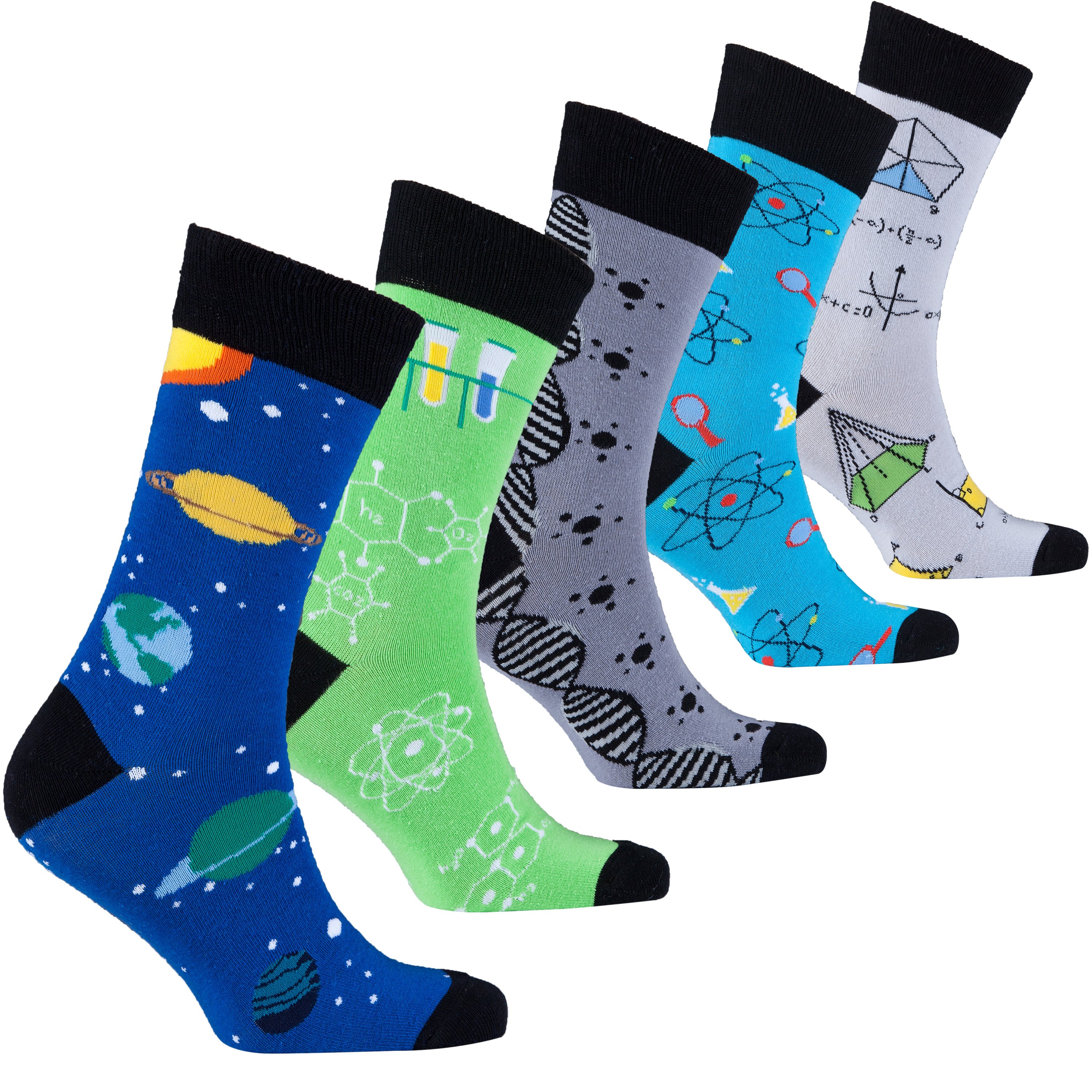 A collection of colorful Men's Nerd Socks featuring trendy patterns and designs, perfect for adding a fun touch to any outfit.