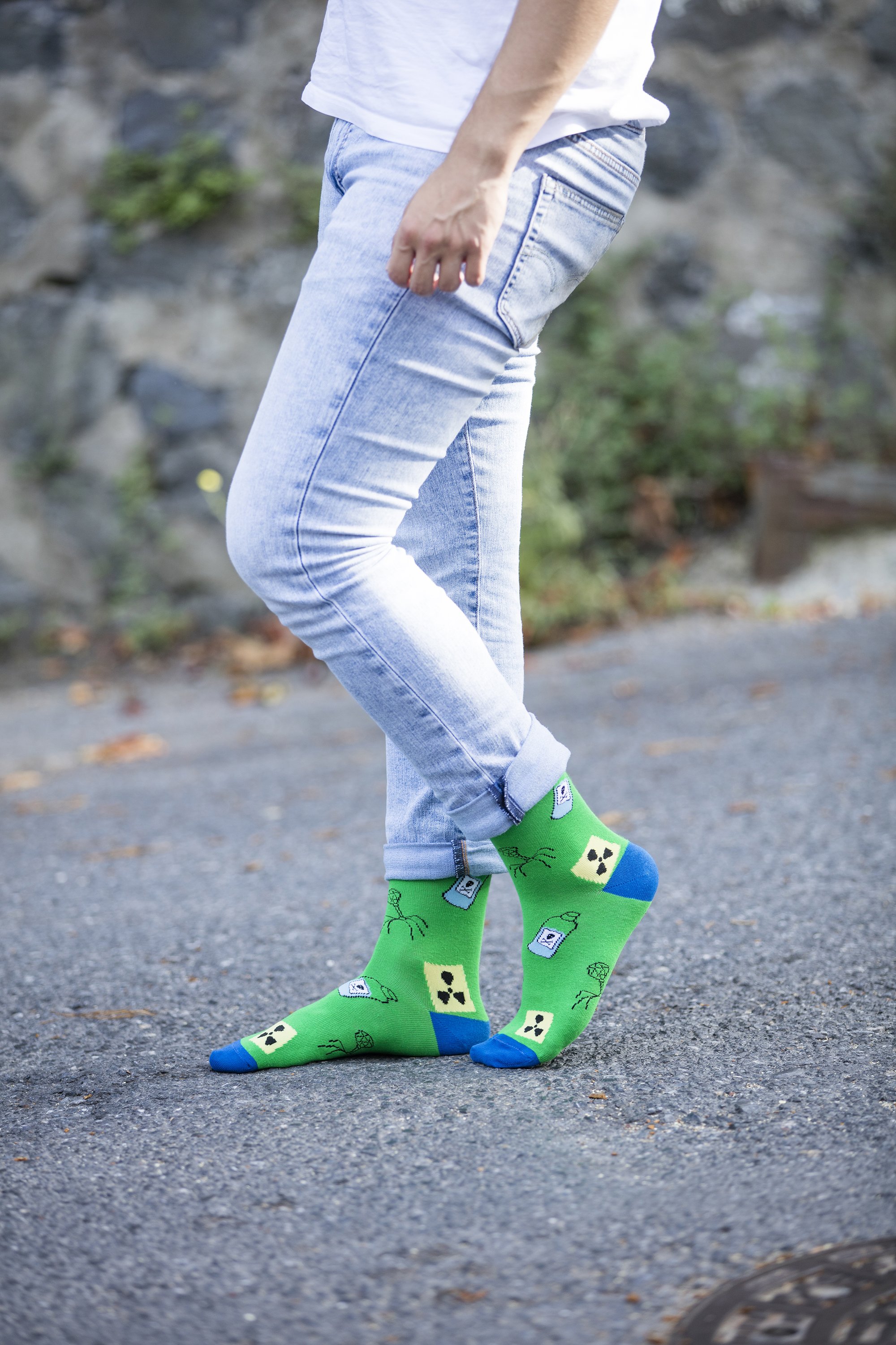 Men's Nuclear Socks featuring colorful patterns and premium cotton material, perfect for stylish comfort.