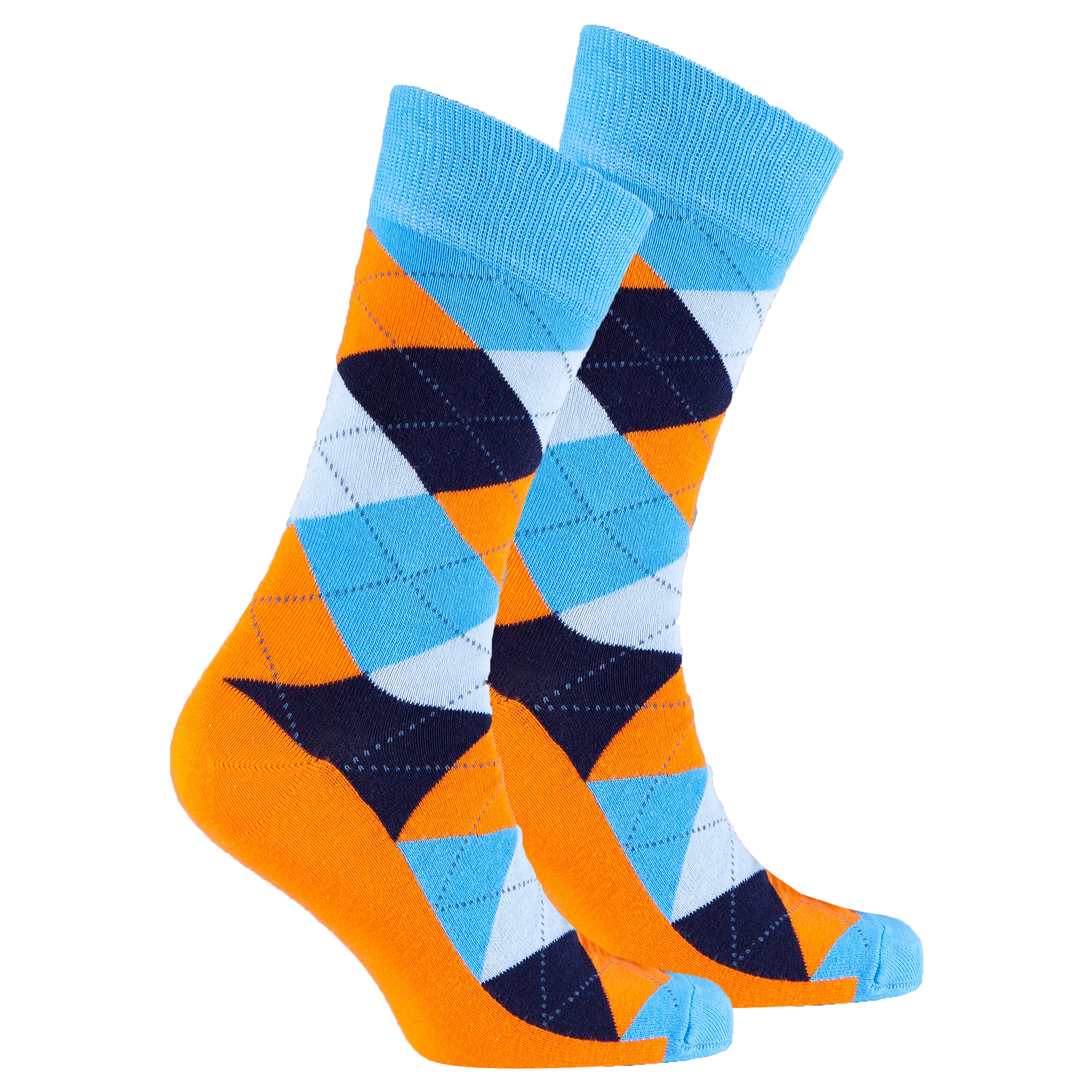 Men's Orange Peel Argyle Socks featuring vibrant colors and a trendy pattern, perfect for adding style to any outfit.