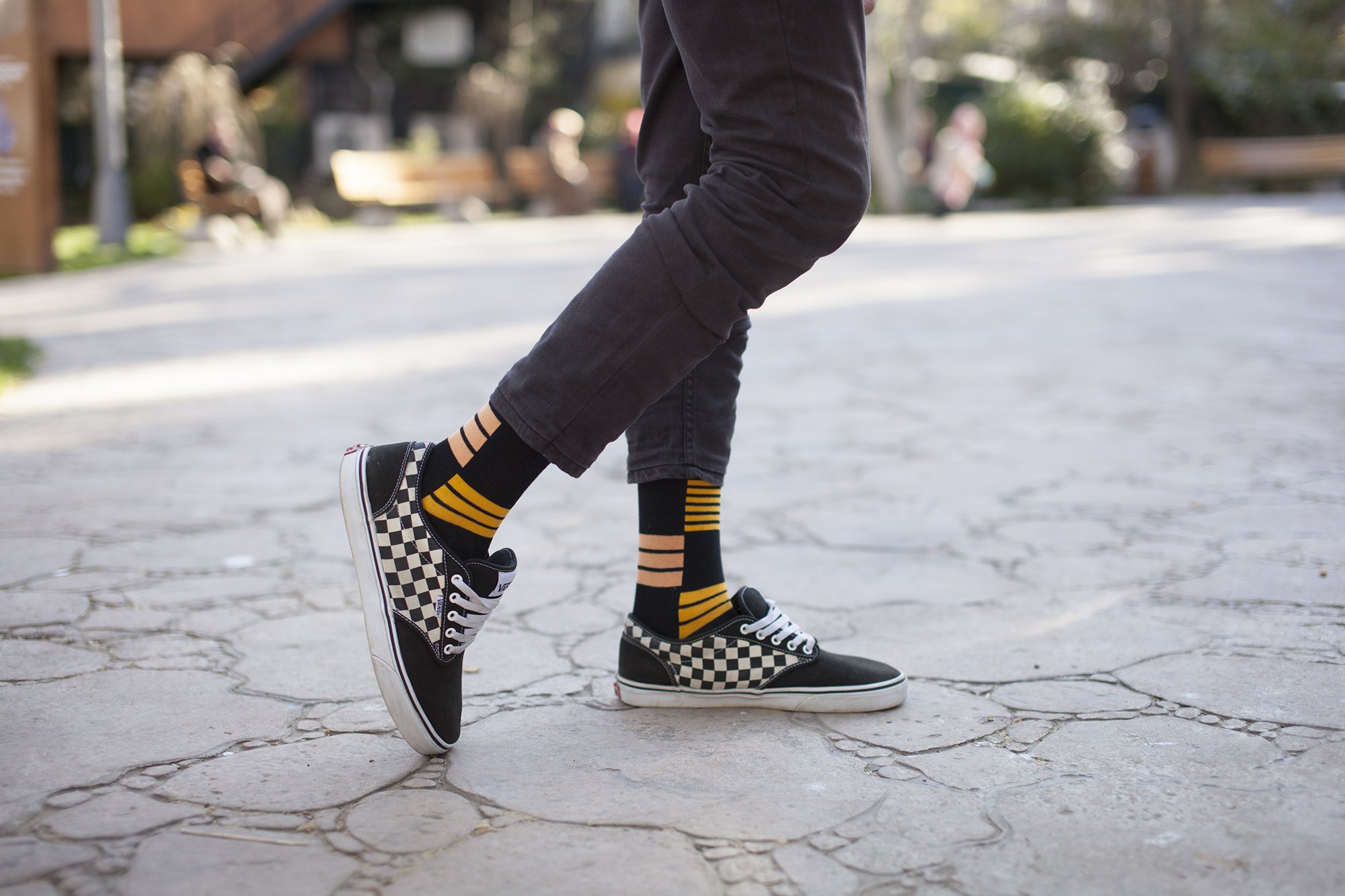 Men's orange stripe socks made from soft Turkish cotton, featuring a trendy design for comfort and style.