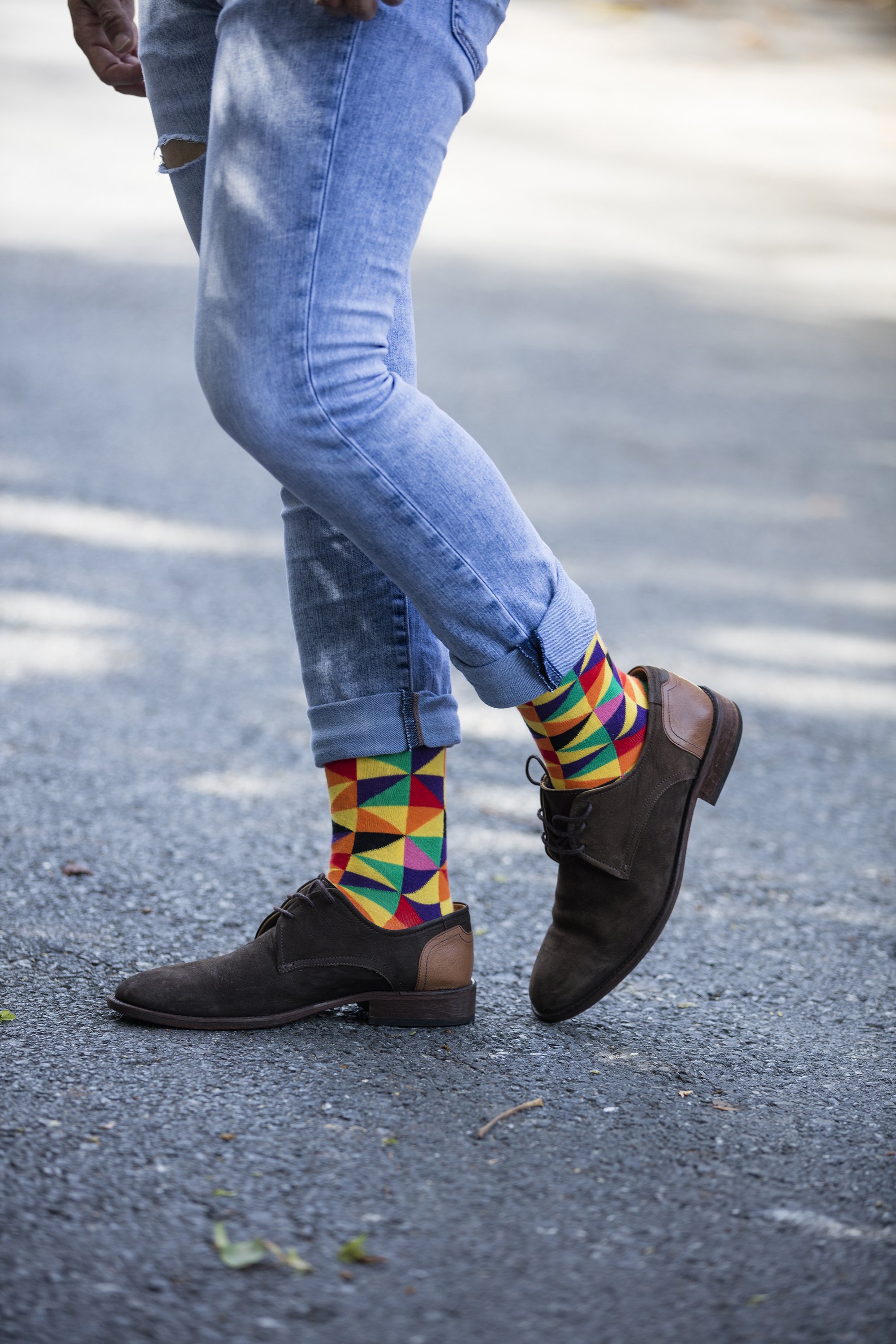 Men's orange triangle socks featuring a vibrant design and comfortable fit, perfect for adding style to any outfit.