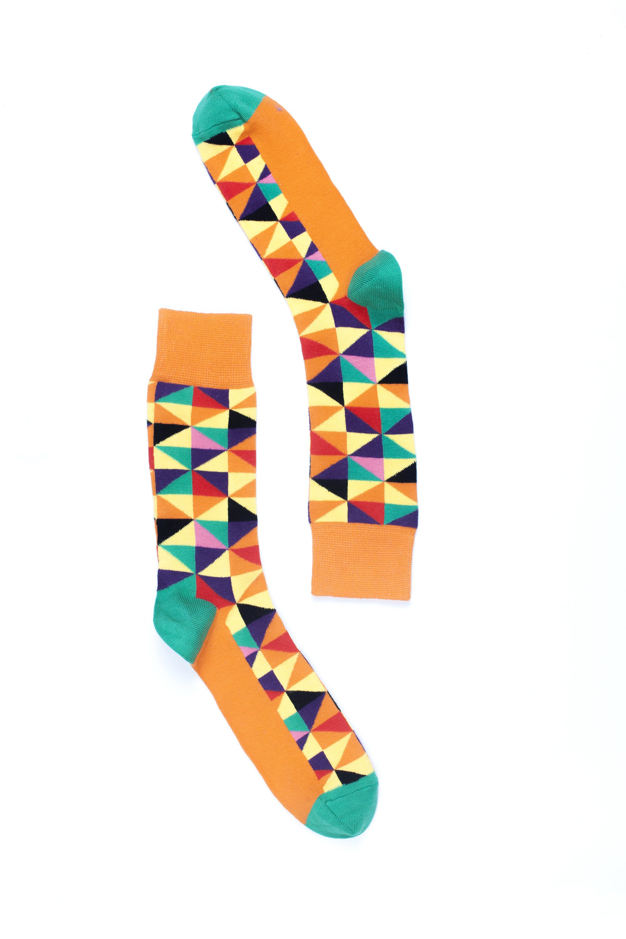 Men's orange triangle socks featuring a vibrant design and comfortable fit, perfect for adding style to any outfit.