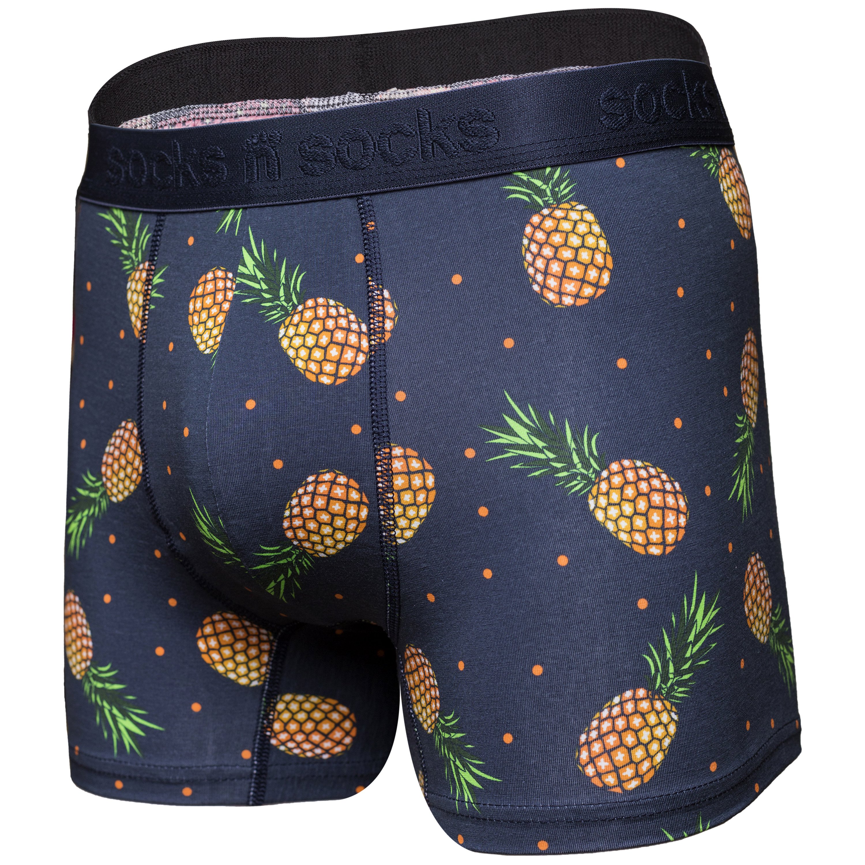 Men's Pineapple Boxer Briefs featuring vibrant pineapple designs, made from soft Viscose and Spandex for ultimate comfort.