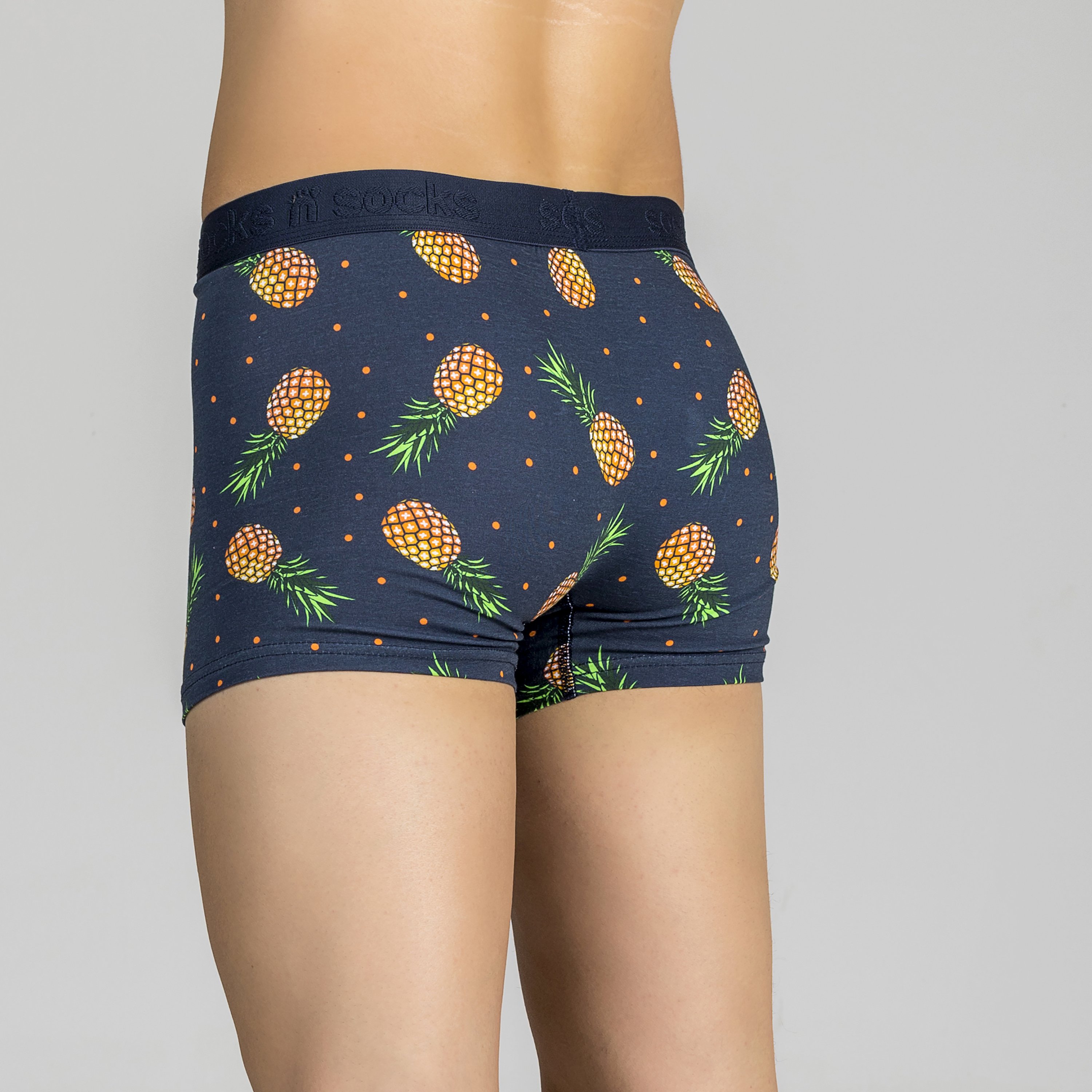 Men's Pineapple Boxer Briefs featuring vibrant pineapple designs, made from soft Viscose and Spandex for ultimate comfort.