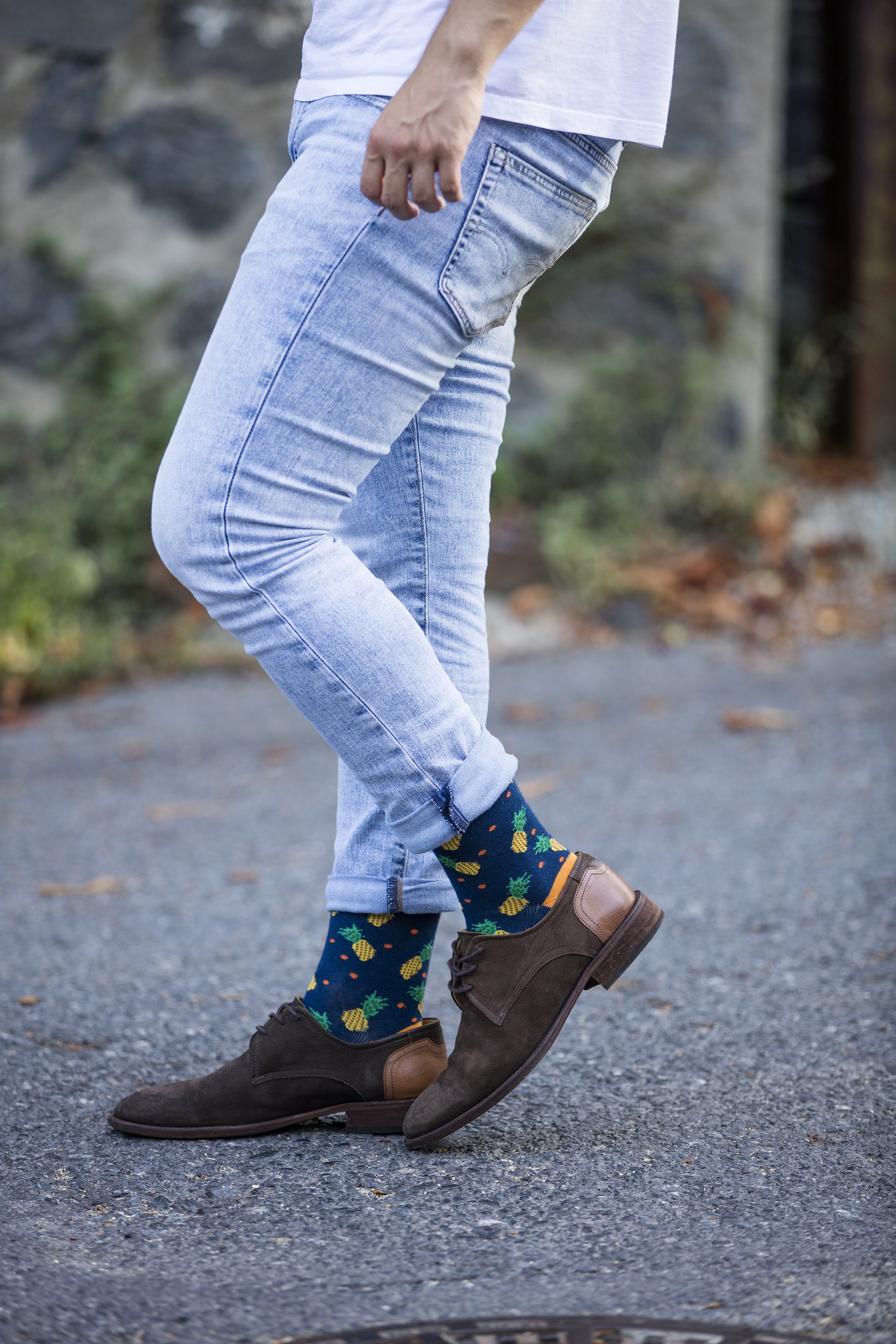 Men's Pineapple Socks featuring a colorful pineapple design, made from soft Turkish cotton for comfort and style.