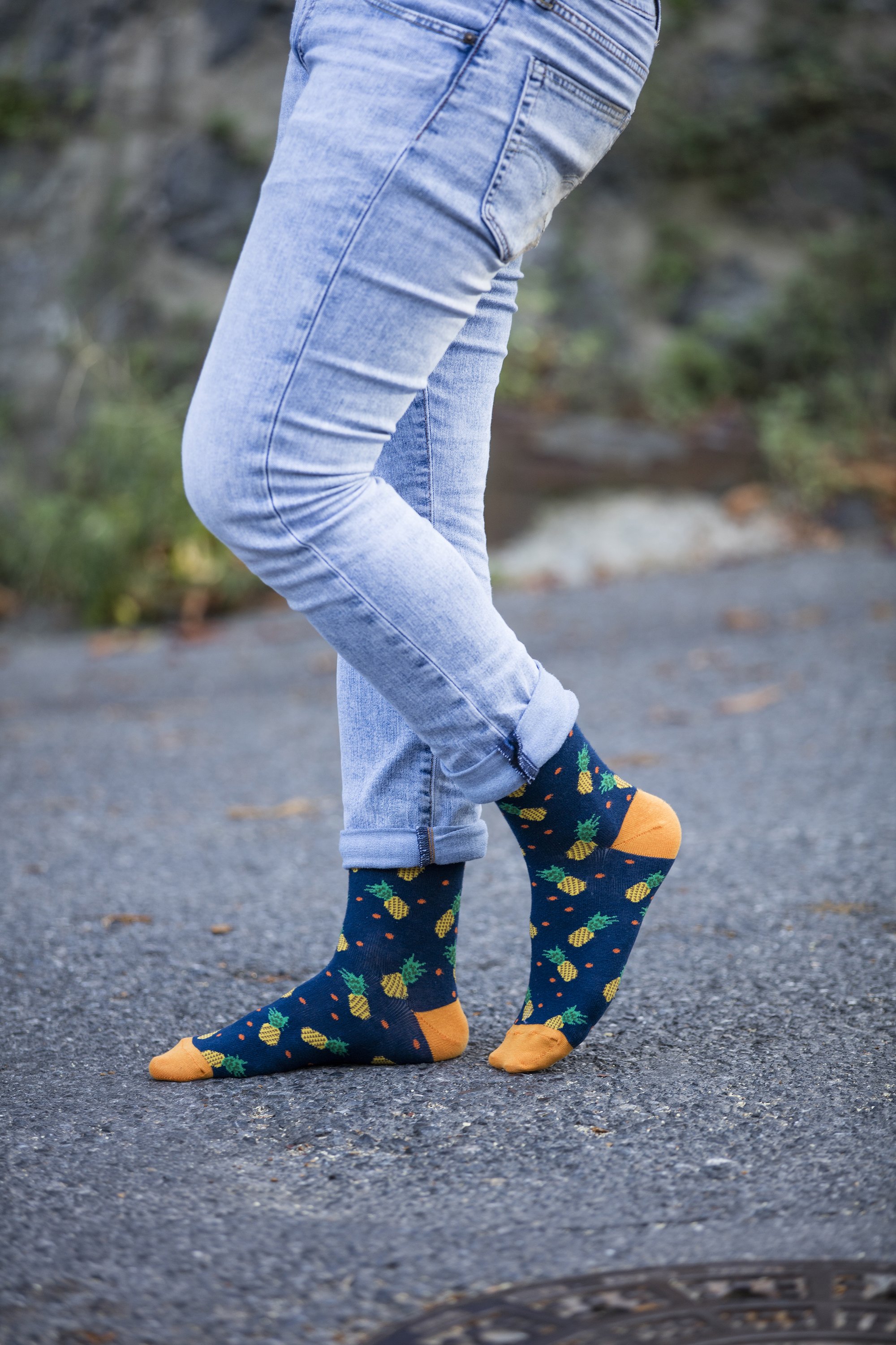 Men's Pineapple Socks featuring a colorful pineapple design, made from soft Turkish cotton for comfort and style.