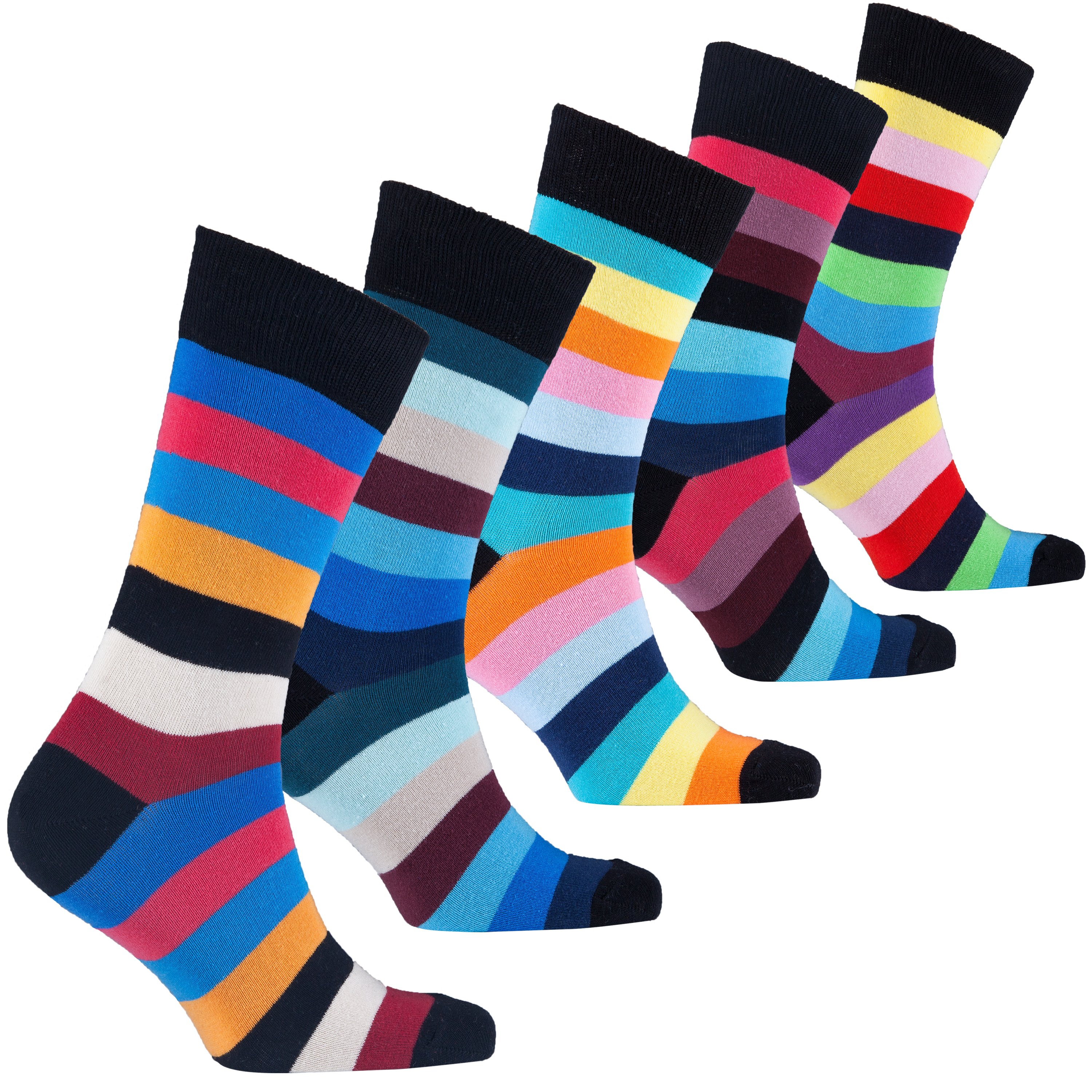 Men's Rainbow Stripes Socks featuring vibrant colors and patterns, made from soft Turkish cotton for comfort.