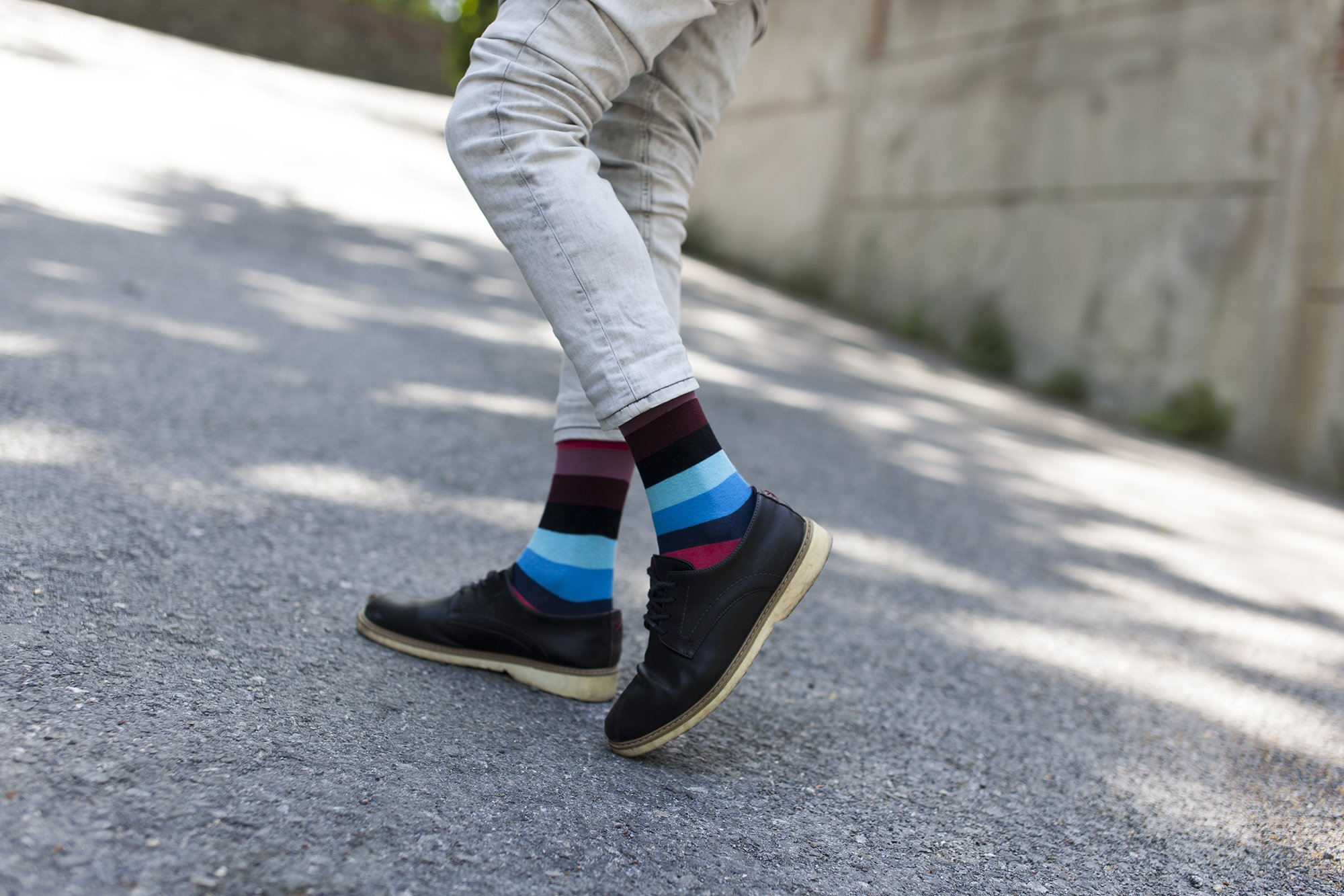 Men's Rainbow Stripes Socks featuring vibrant colors and patterns, made from soft Turkish cotton for comfort.