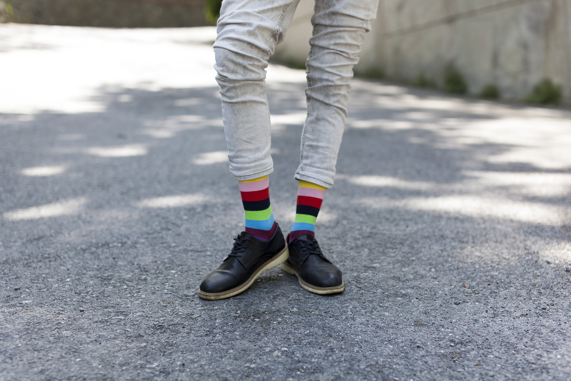 Men's Rainbow Stripes Socks featuring vibrant colors and patterns, made from soft Turkish cotton for comfort.