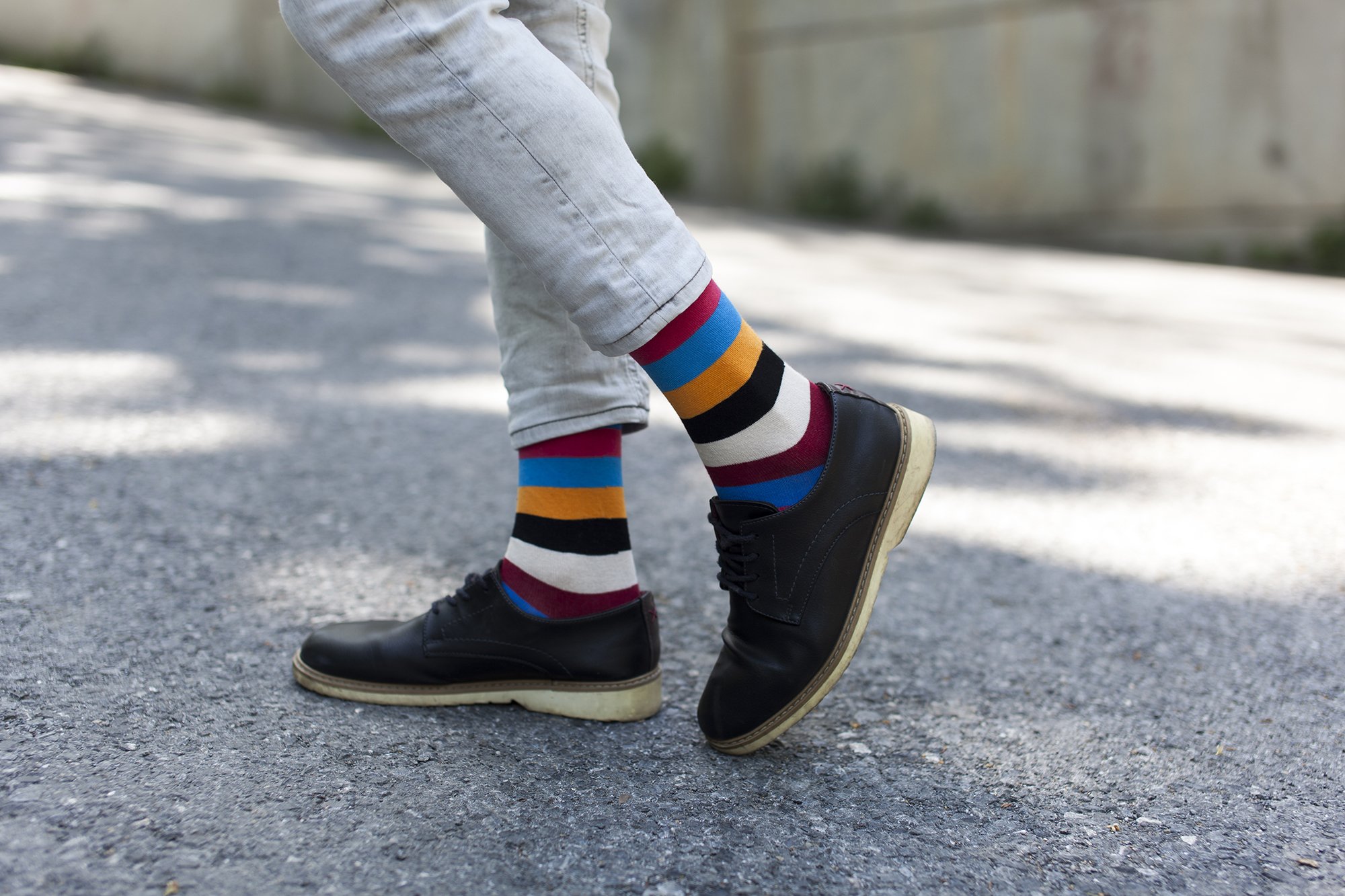 Men's Rainbow Stripes Socks featuring vibrant colors and patterns, made from soft Turkish cotton for comfort.